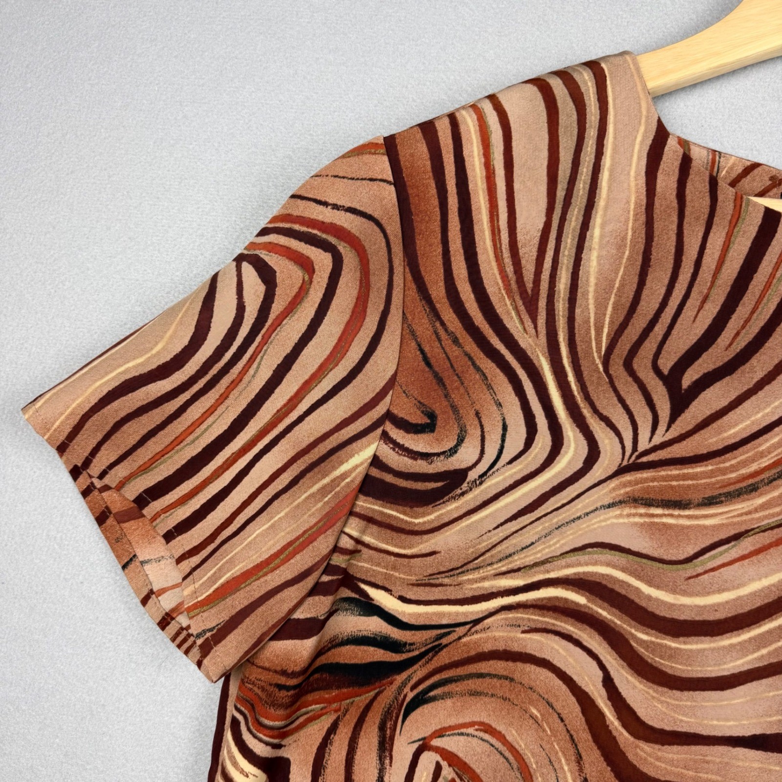 Vintage 90s Maggie Sweet Womens Large Brown Abstract Swirl Finger Prints Blouse