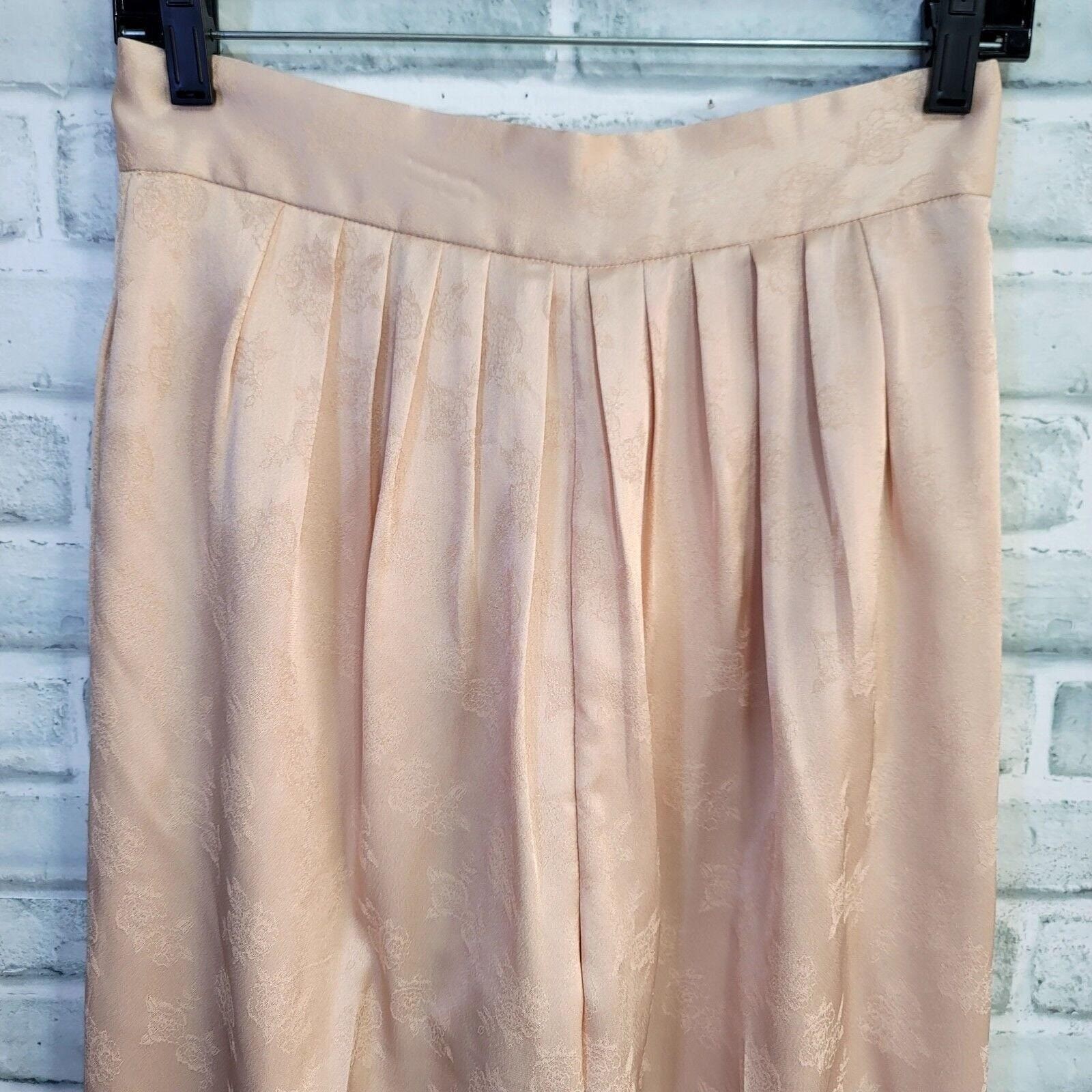 Vintage 80s 90s Blush Satin Brocade Pants High Waist Pleated Tapered Trousers