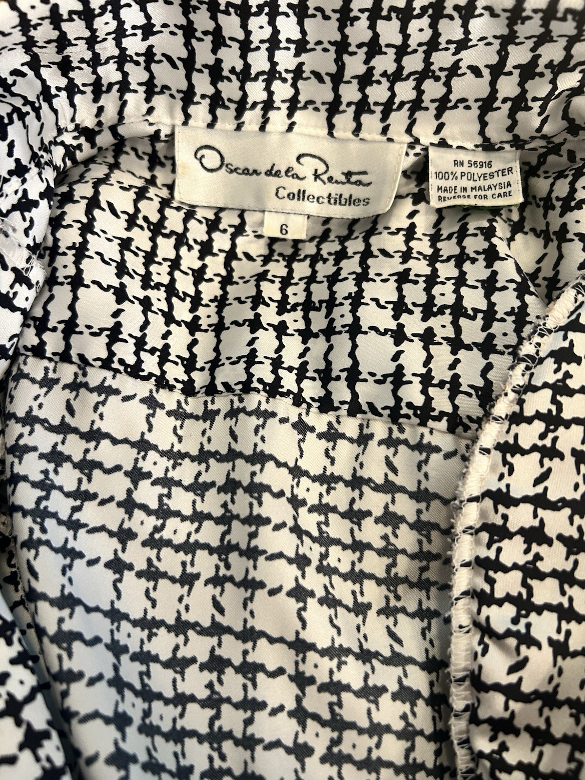 Vtg 90’s Oscar De La Renta Collectibles Black & White Houndstooth Blouse Sz 6