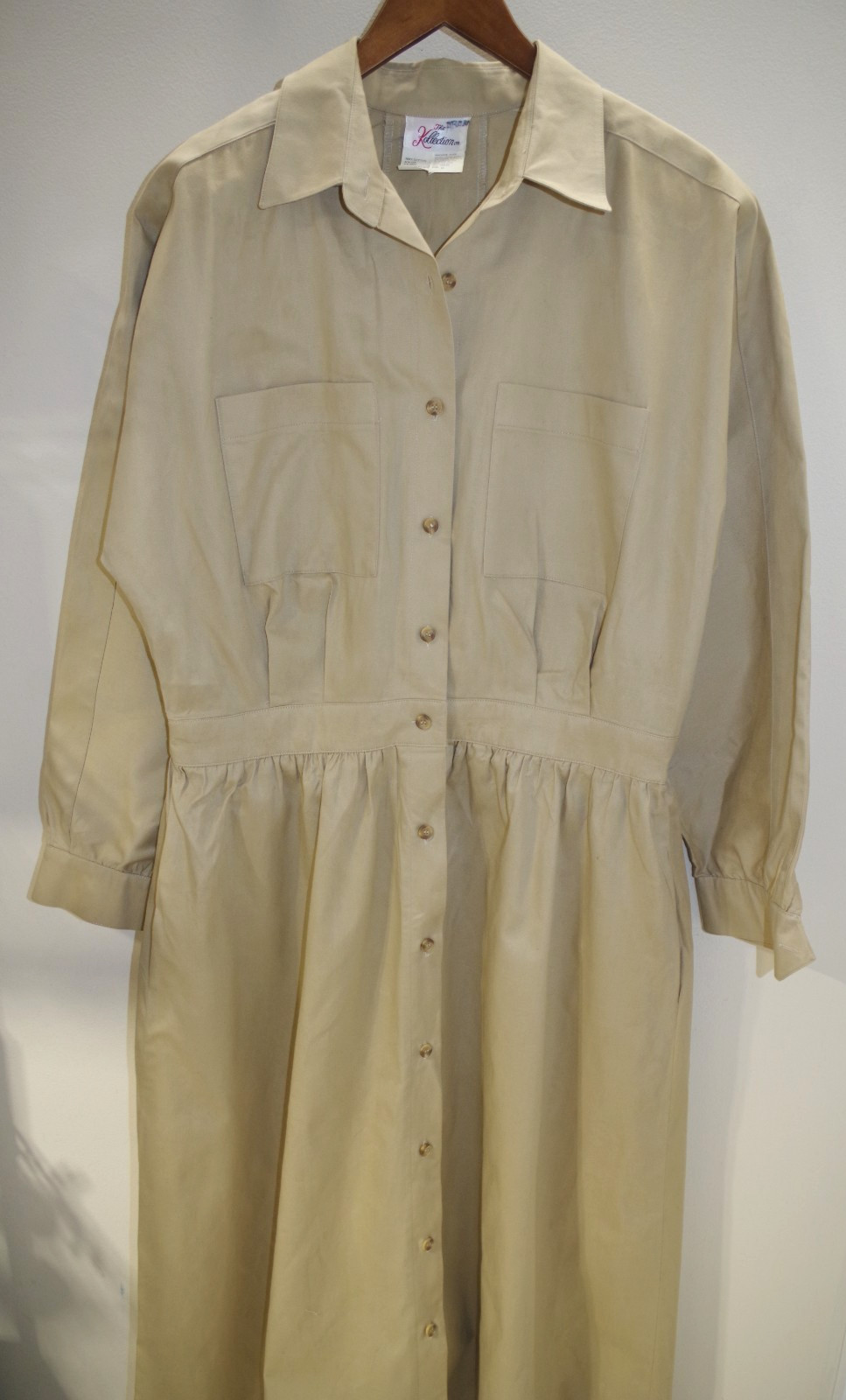 P2 NEW The Kollection 18 vintage 100% Cotton khaki tan Shirt Dress Taiwan R.O.C.