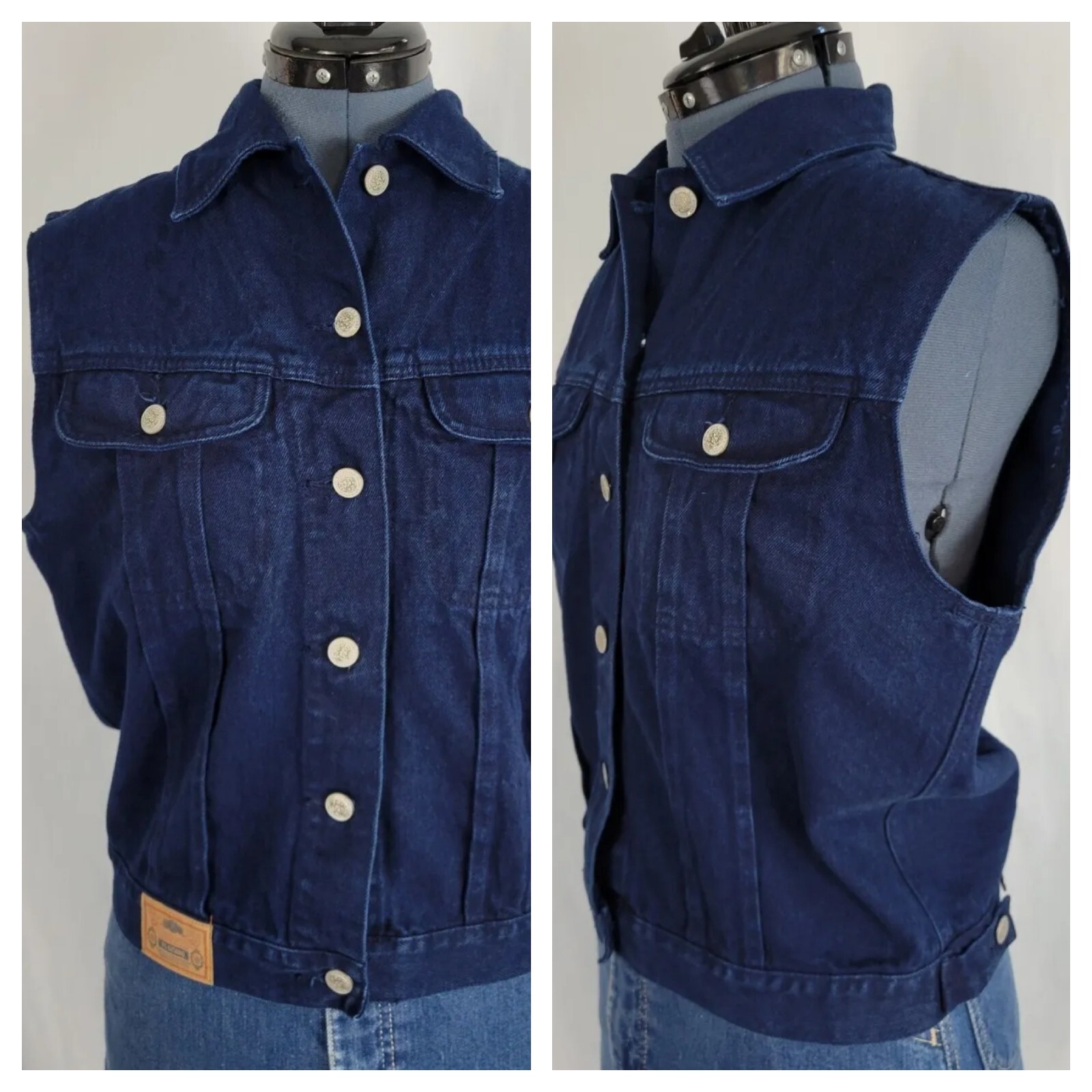 Vintage PS Gitano Dark Blue Sleeveless Denim Vest Size Small