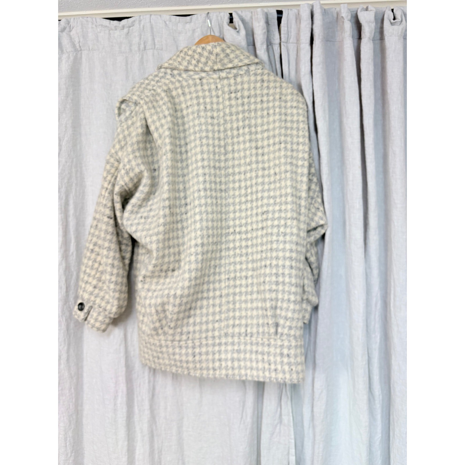 Vintage Trilogi Pure Wool Houndstooth Coat Double Breasted Shawl Collar USA Made