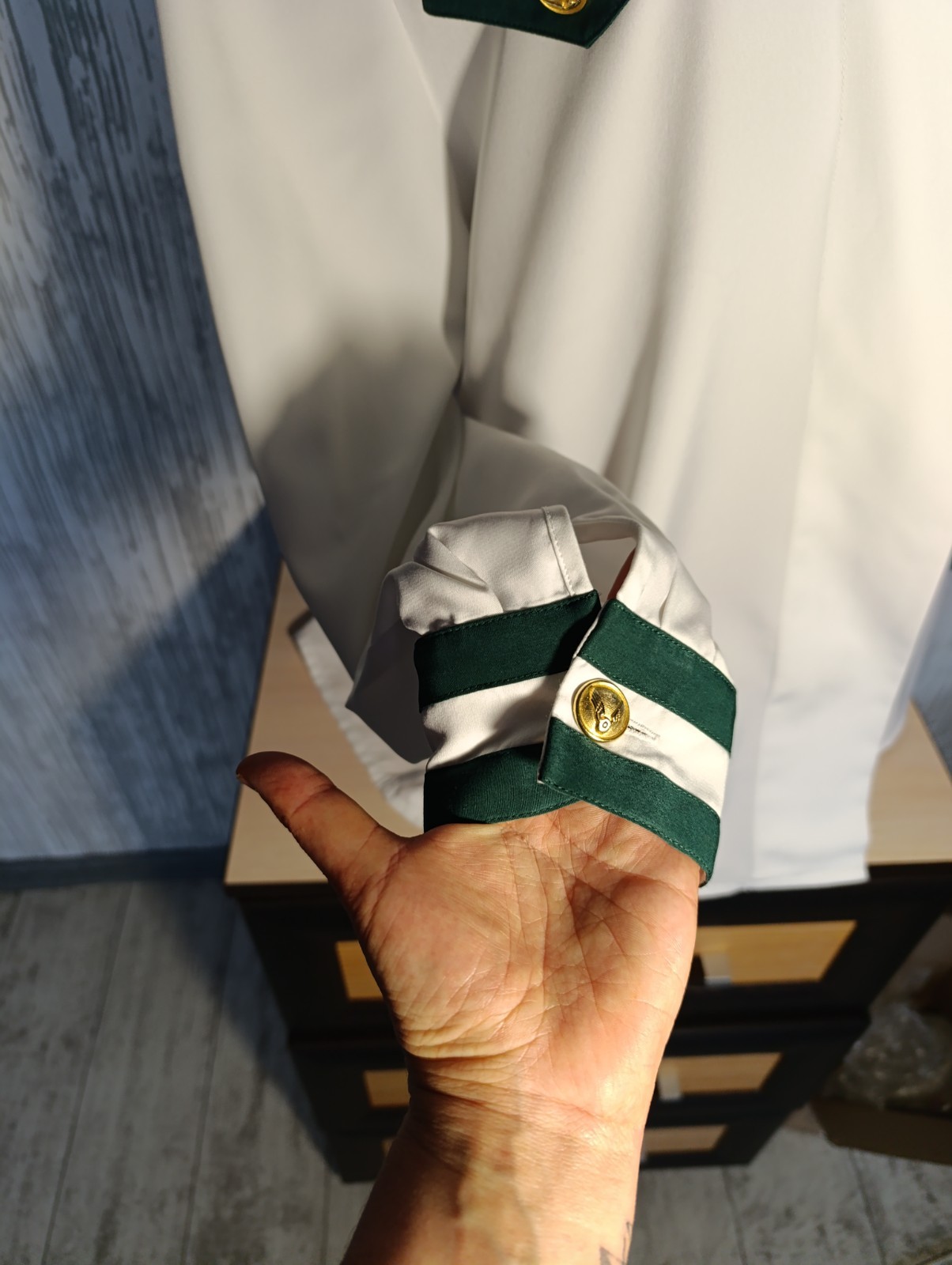 Vintage Yarell White Blouse Military Nautical Style | Green Trim | Gold Wing But