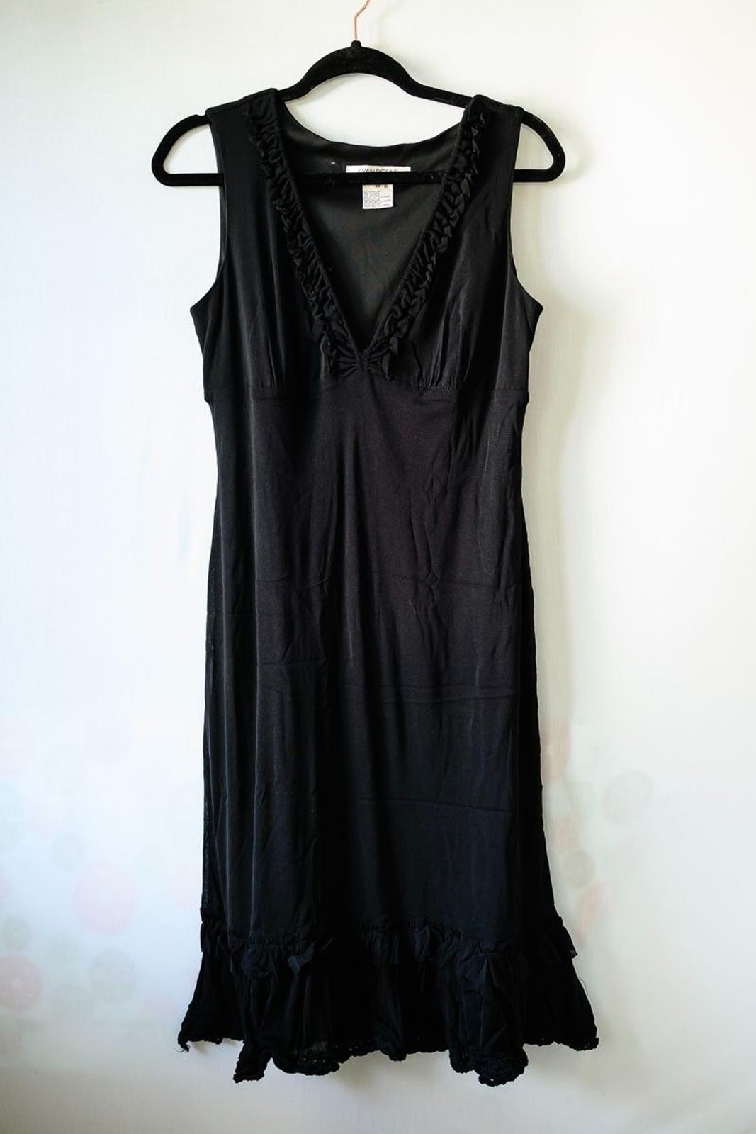 Vintage Evan-Picone Black ruffle dress 12 Goth Witchy cocktail Whimsigoth