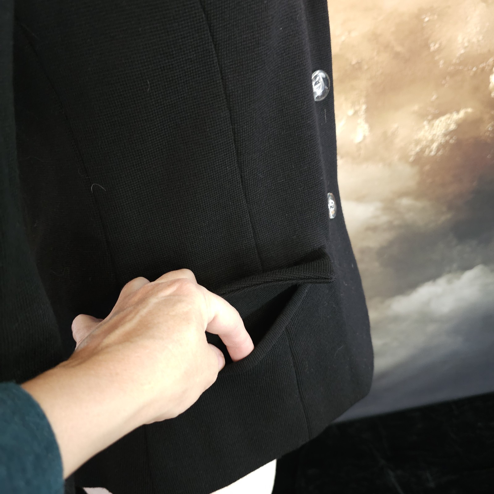 Vintage 1960’s Blazer Jacket Black Wool Italian Gino Paoli Beaded Cuffs Collar