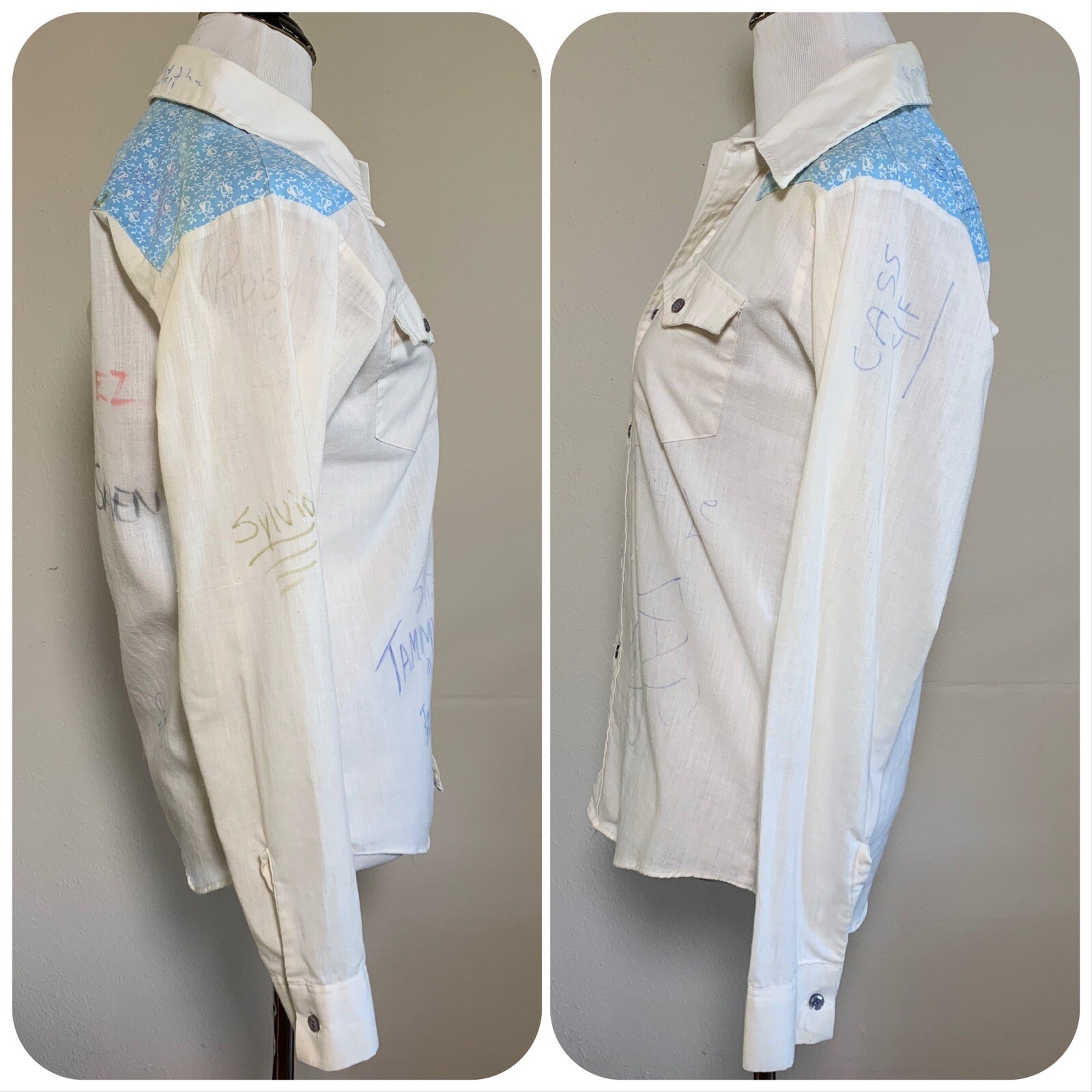 70s SEARS Put-On Shop AUTOGRAPH SHIRT Western Novelty Distressed School 80s VTG