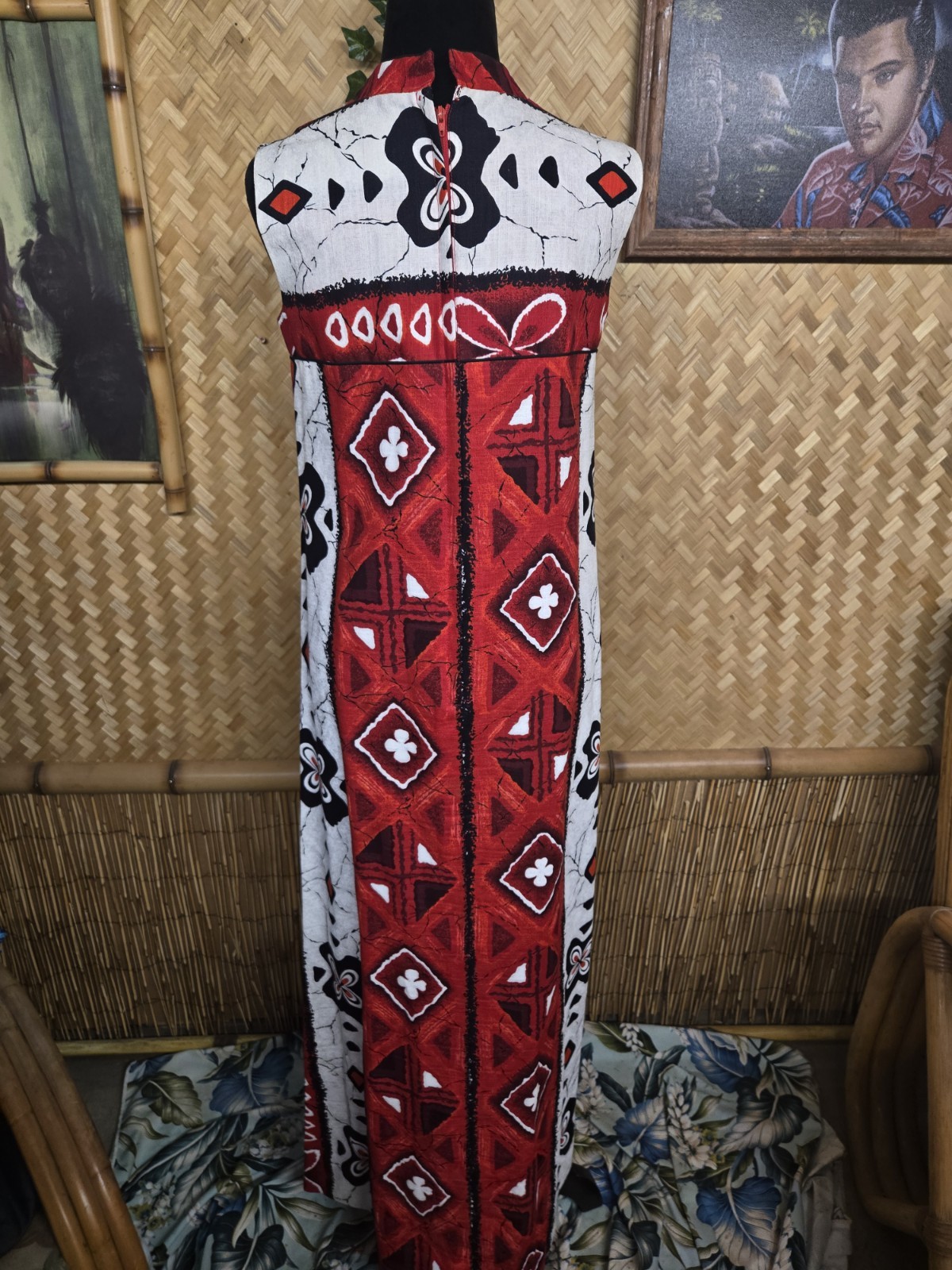 Vintage Waltah Clarke’s Hawaiian Barkcloth Aloha Maxi Dress w1108