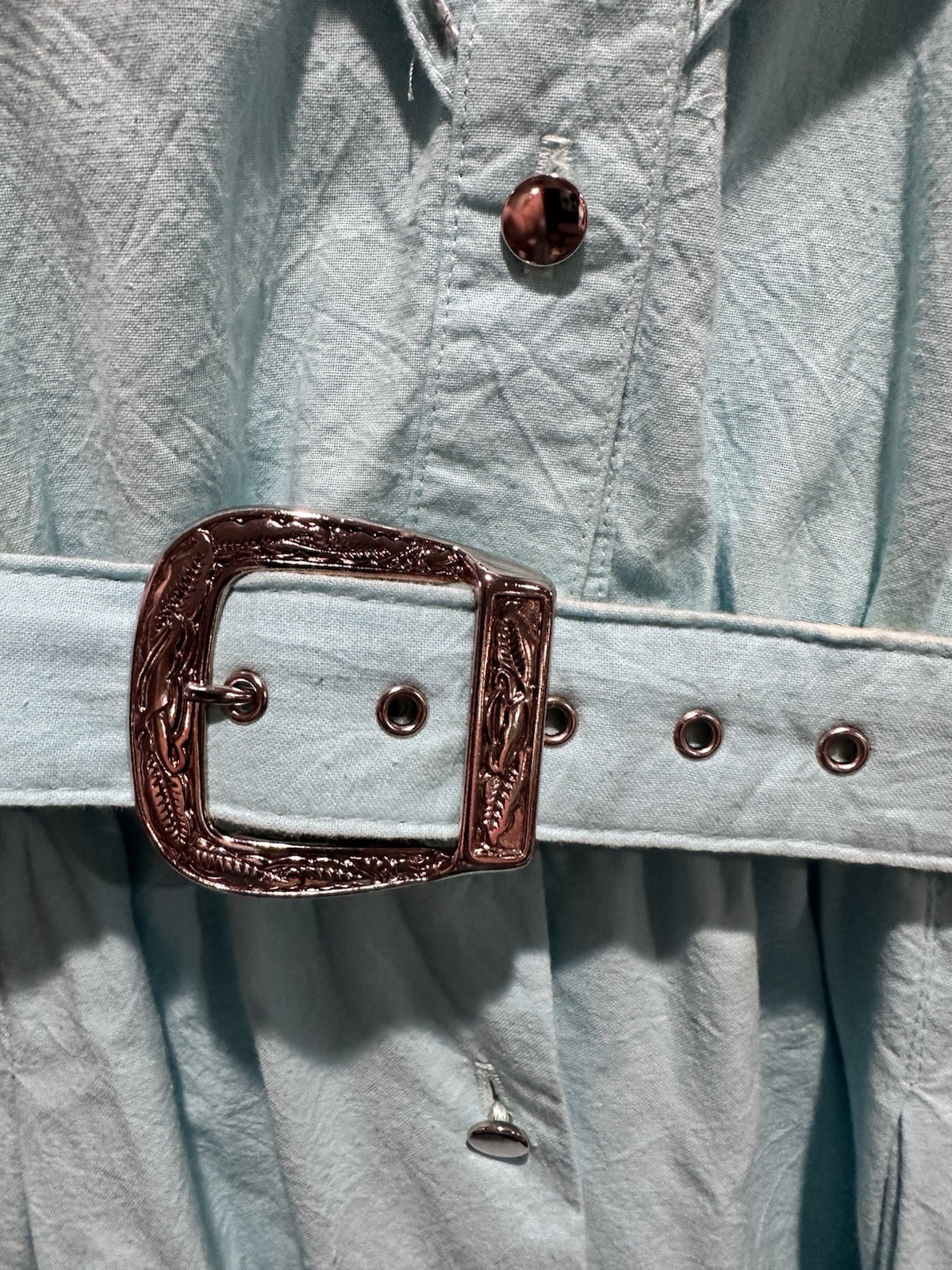 Vintage Western Rodeo Cowgirl Dress Rockabilly Midi Cotton Cosplay Blue Sz 7/8