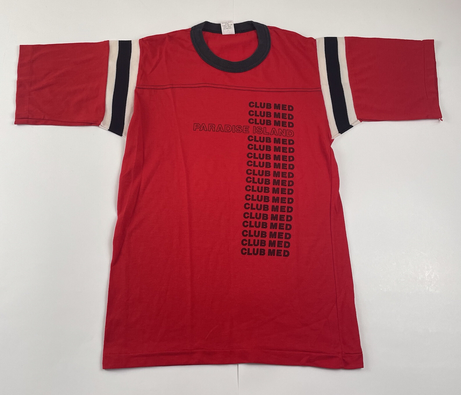 Vtg Sherry 80s Club Med Paradise Ringer Red Tee T Shirt Womens Medium USA Made
