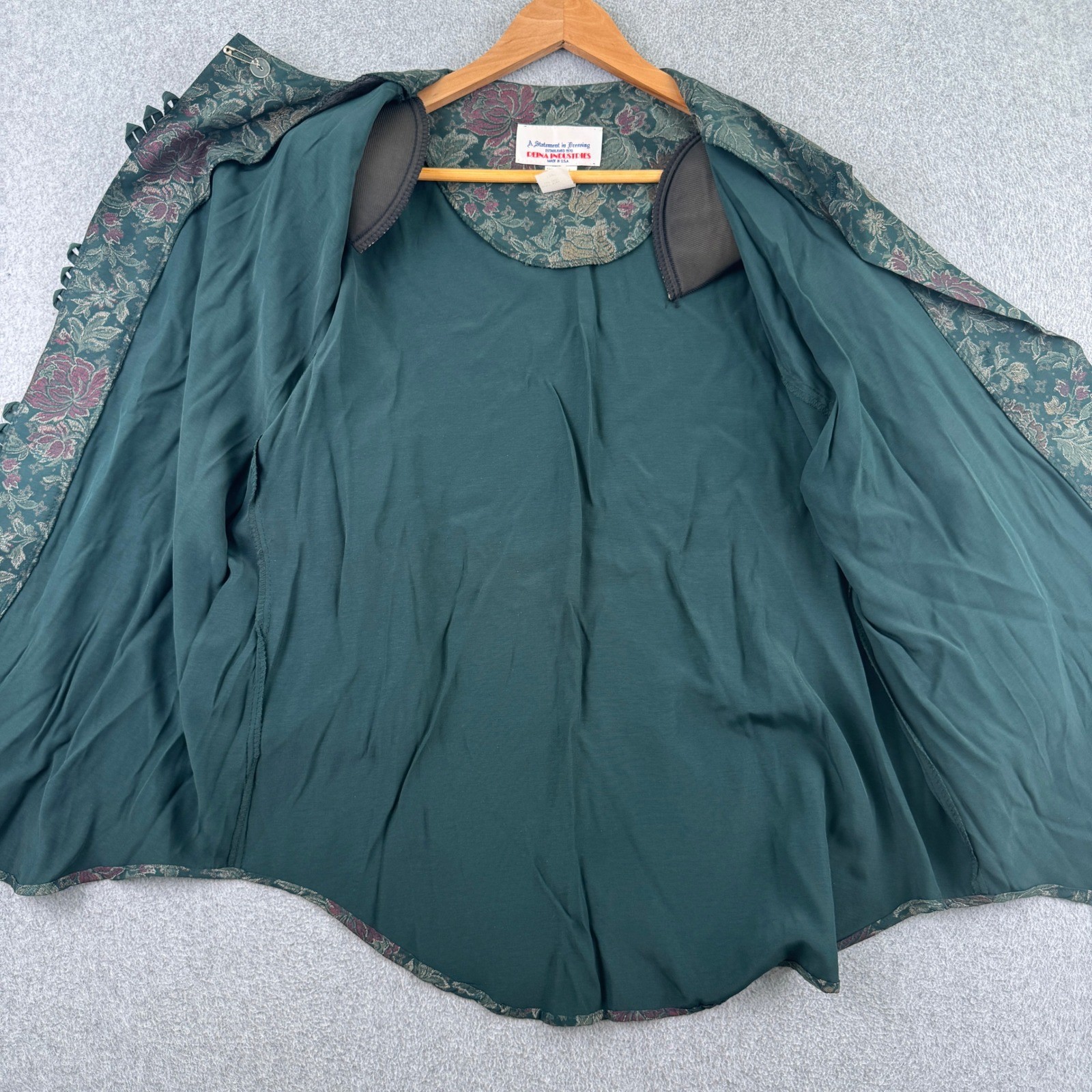 Vintage 90s Reina Industries Pant Set Womens 16P Green Floral Blouse 2 Piece