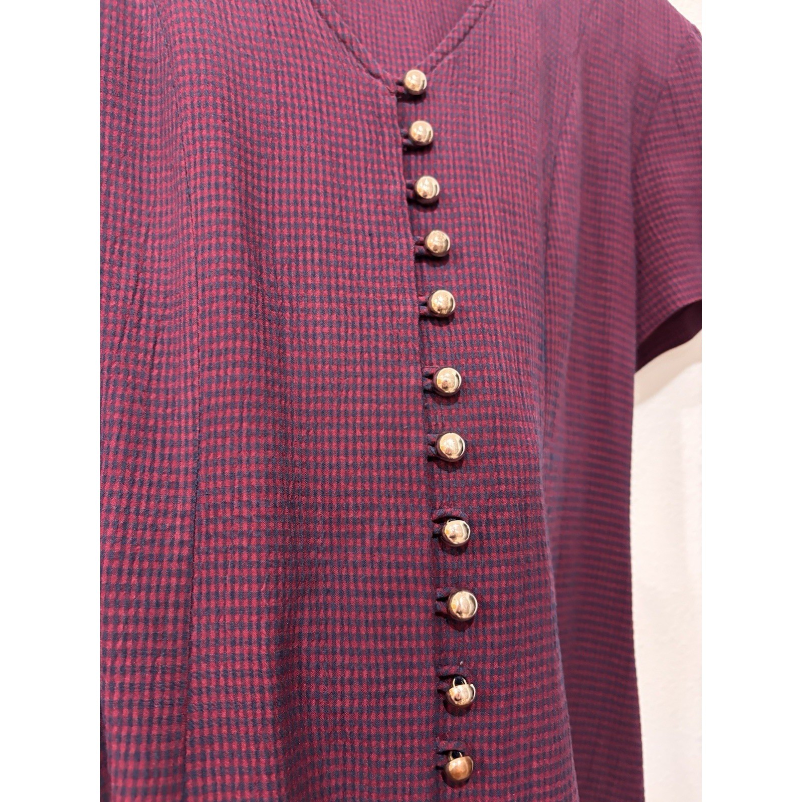 DBY Ltd Vtg 90s Gingham Lace Up Back Mini Dress Sz M/L Dark Academia Grunge Fall