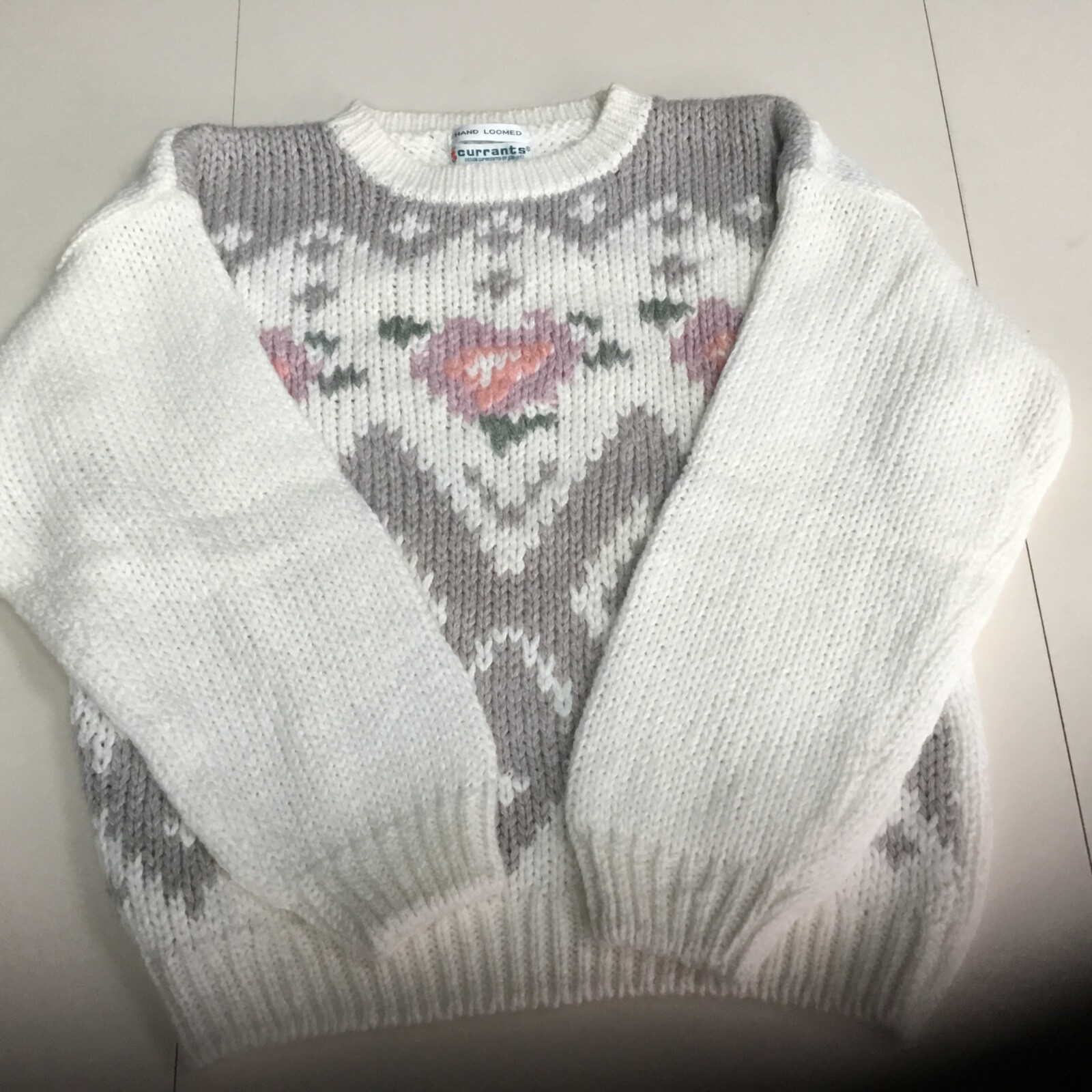 HAND LOOMED CREAM & TAUPE SWEATER by CURRANTS – Size M – EUC