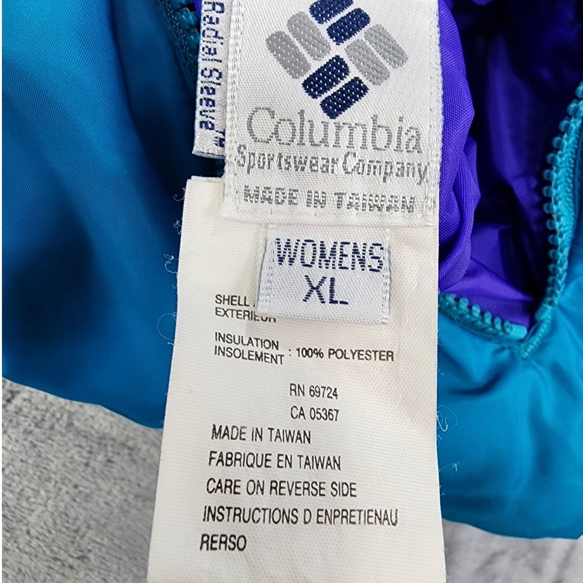 Vintage Columbia Coat Womens XL Blue Purple Reversible Radial Sleeve Puffer Zip