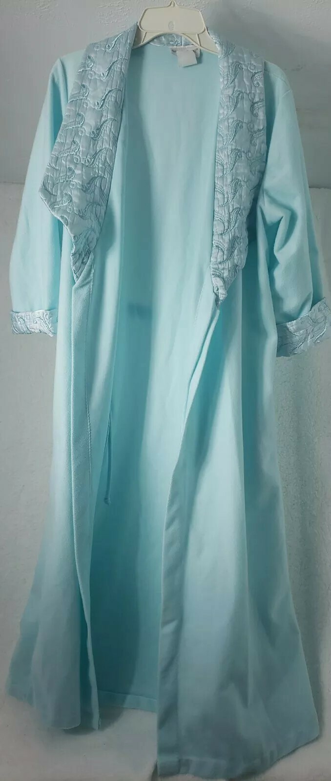 Sears Apostrophe Med Blue Quilted Collar Robe pockets belt vintage made in USA