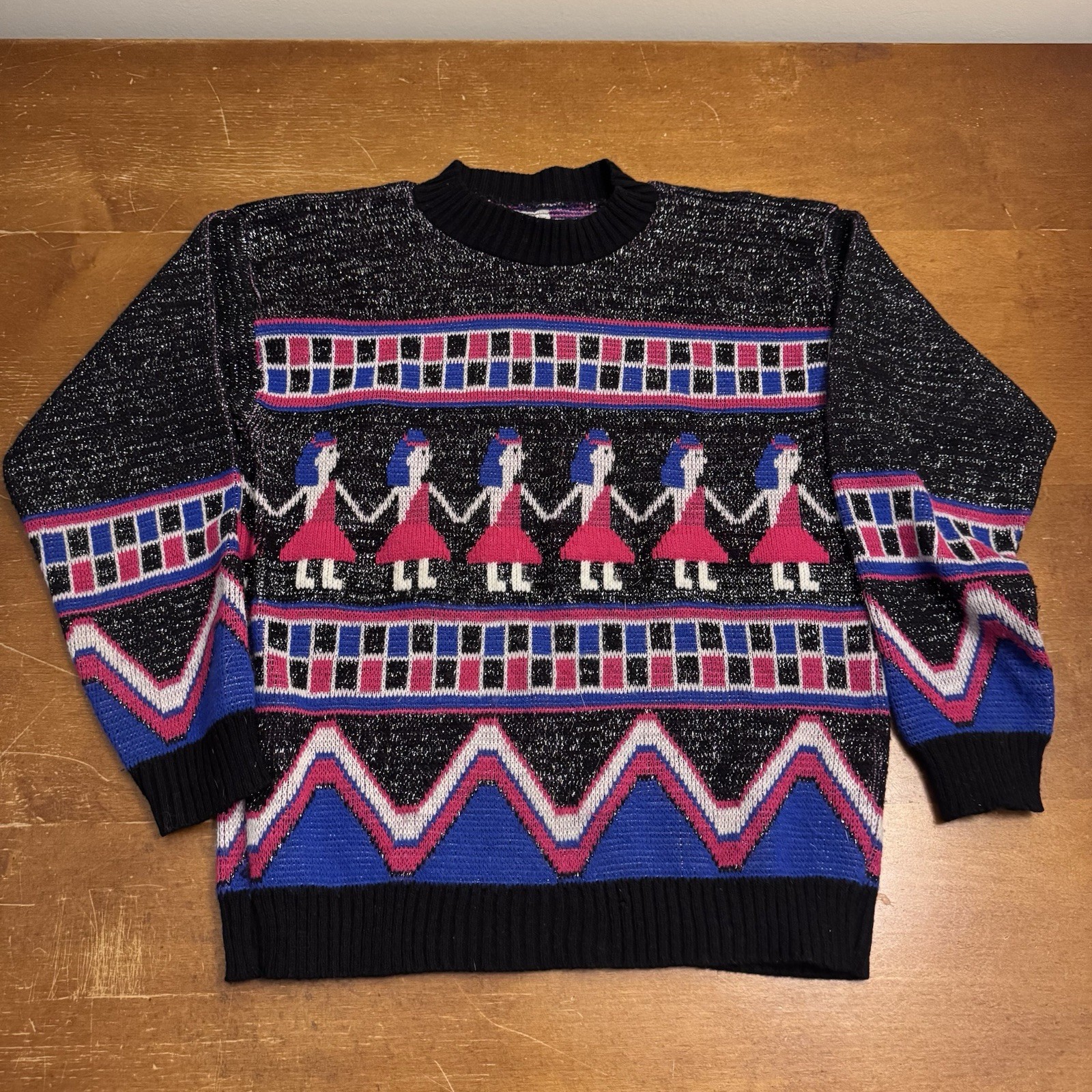 Vintage Egyptian Pattern Metallic Sweater 1980s M Black Centennial Knits