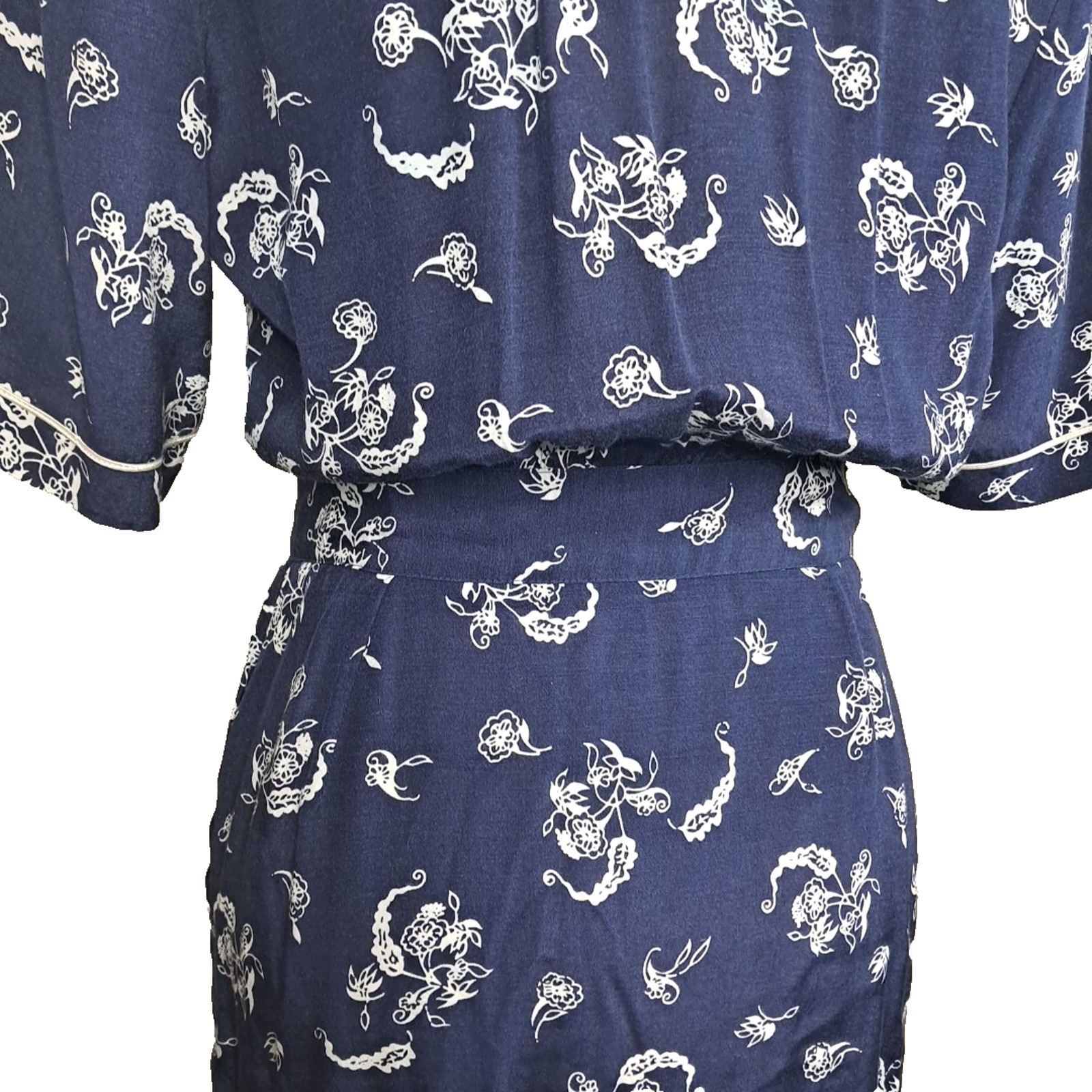 90’s Karen Stevens Floral Lace Collar Pencil Midi Dress Size 6 Blue Cottagecore