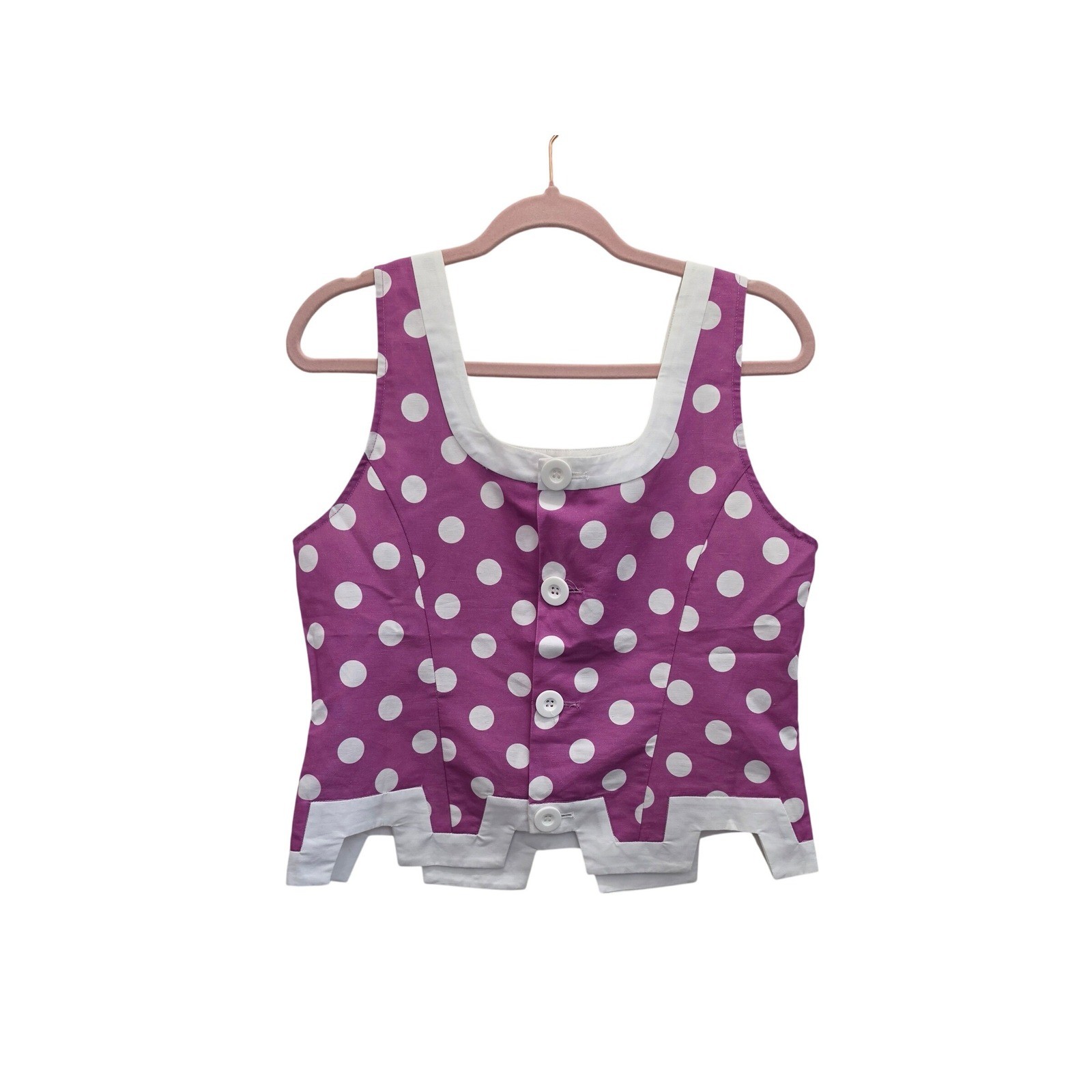 Tyler Böe Linen Cotton Polka Dot 2 Piece Set Womens 10 Vest Wide Leg Pants Pink