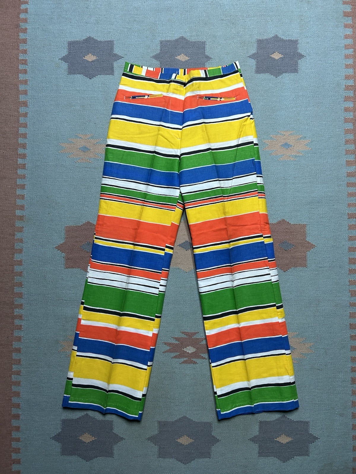 NEW Vintage 60s bell bottom flare pants rainbow stripe DEADSTOCK NWT 27×30