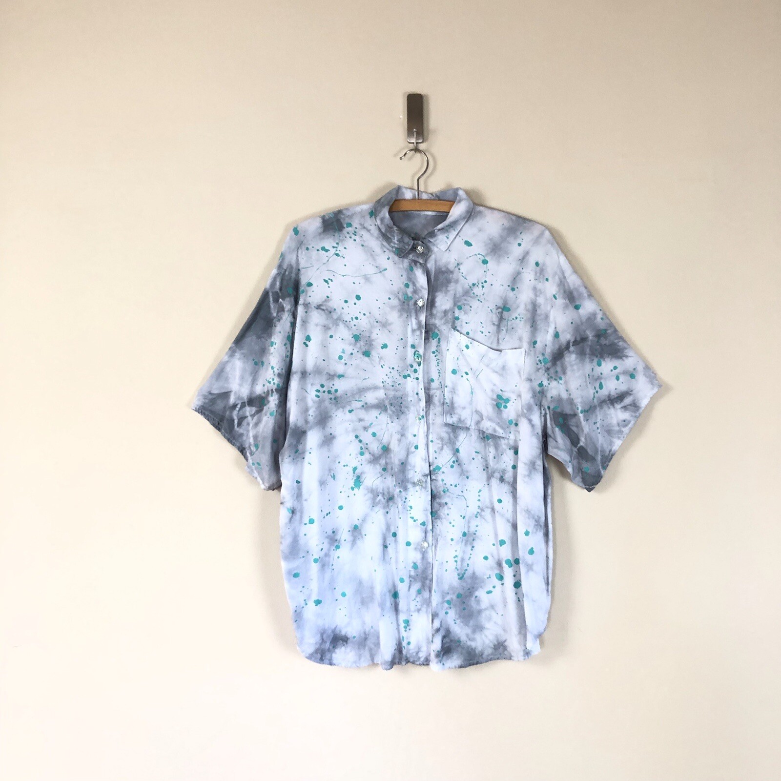Vtg 90s Abstract Print Tie Dye Colorful Paint Splatter Art to Wear Size L Grunge