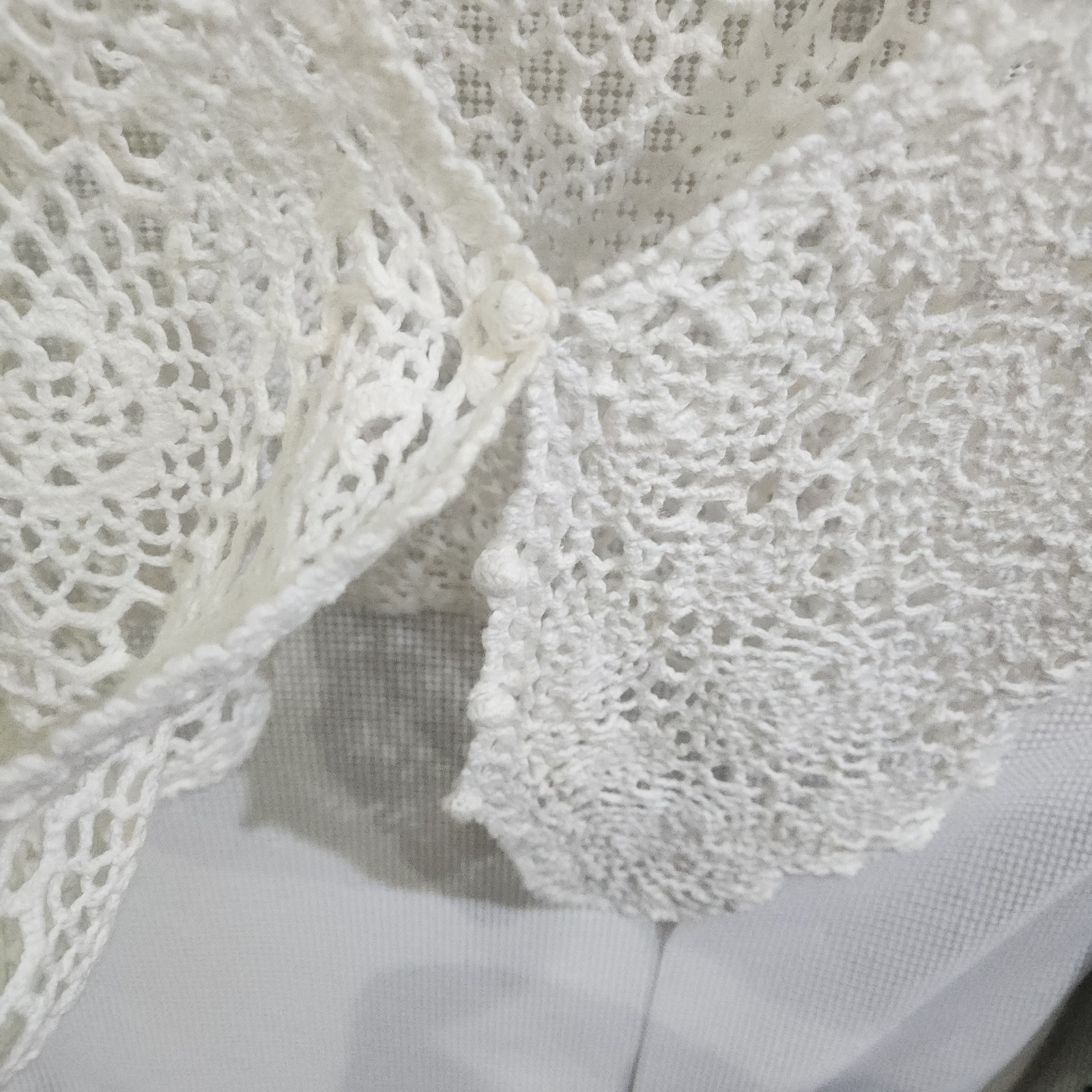 VTG y2k Crystal Kobe Crochet Vest white Boho Cottage core Doily Grandma Chic M