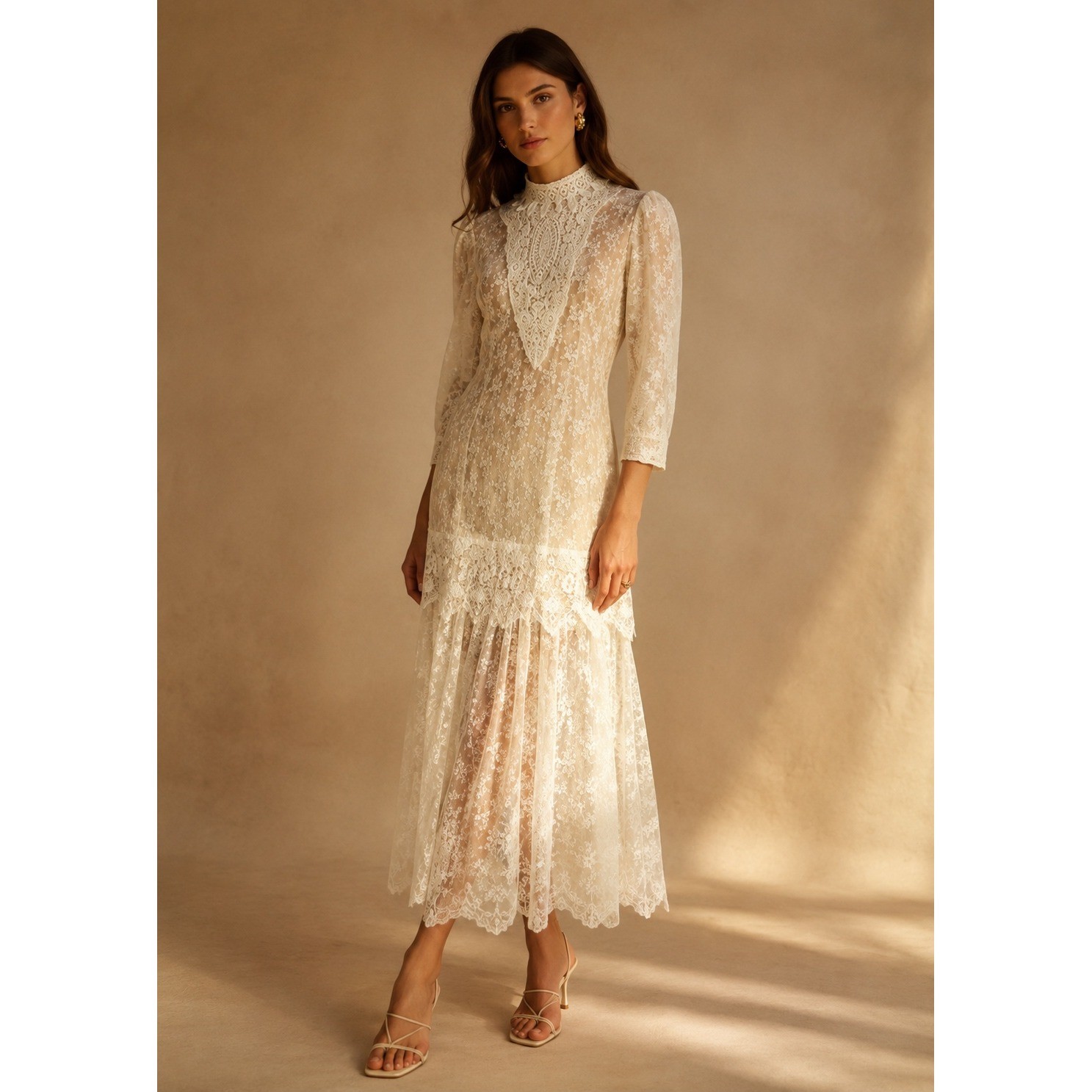 Vintage Jessica McClintock Bridal Dress Lace Victorian Prairie Cottage Wedding