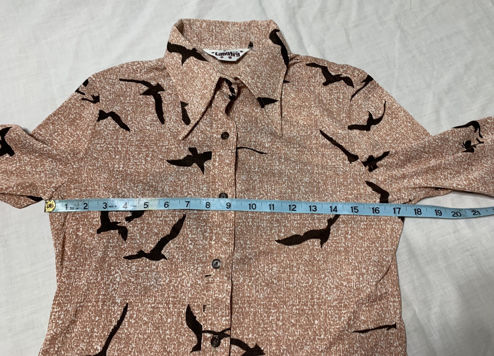 Vintage 'Langtry Ltd’ Wharf Scene 1970s Ladies Nylon Long Sleeve Shirt sz L