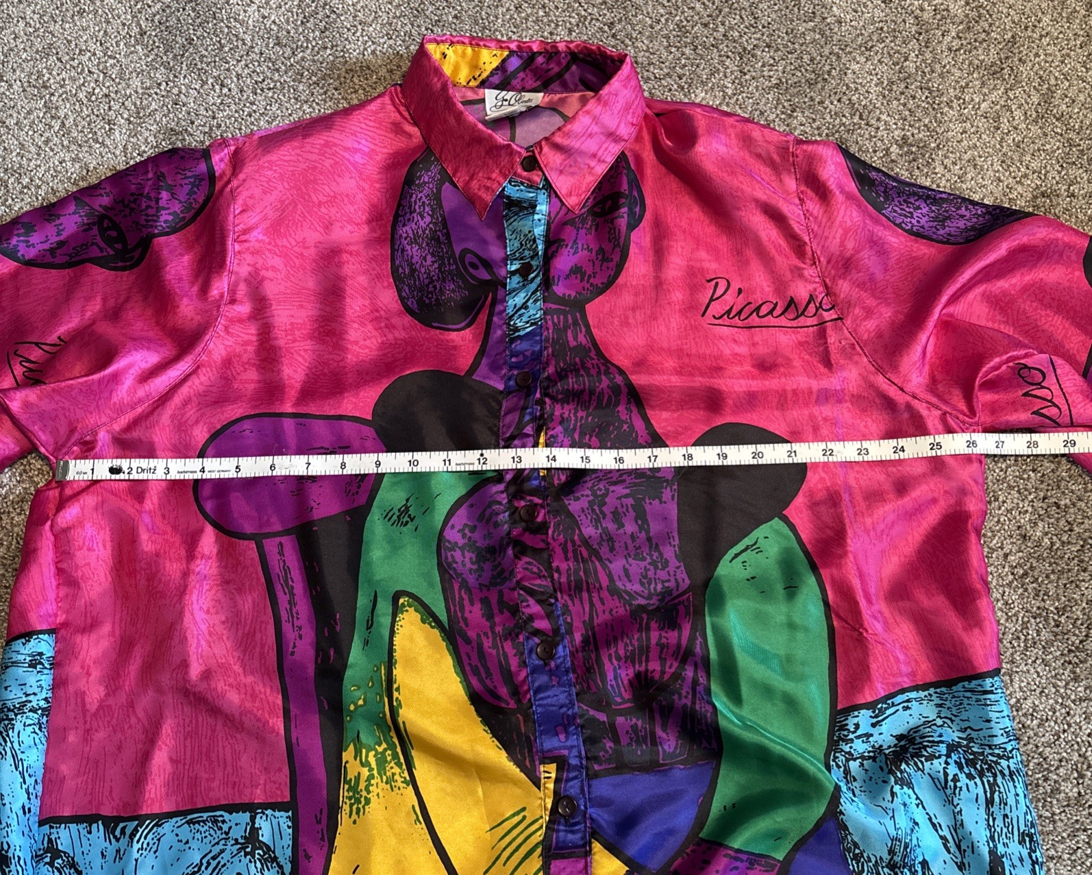 1980s Picasso Long Sleeve Shirt Bright Colors Abstract Art Shoulder Pads