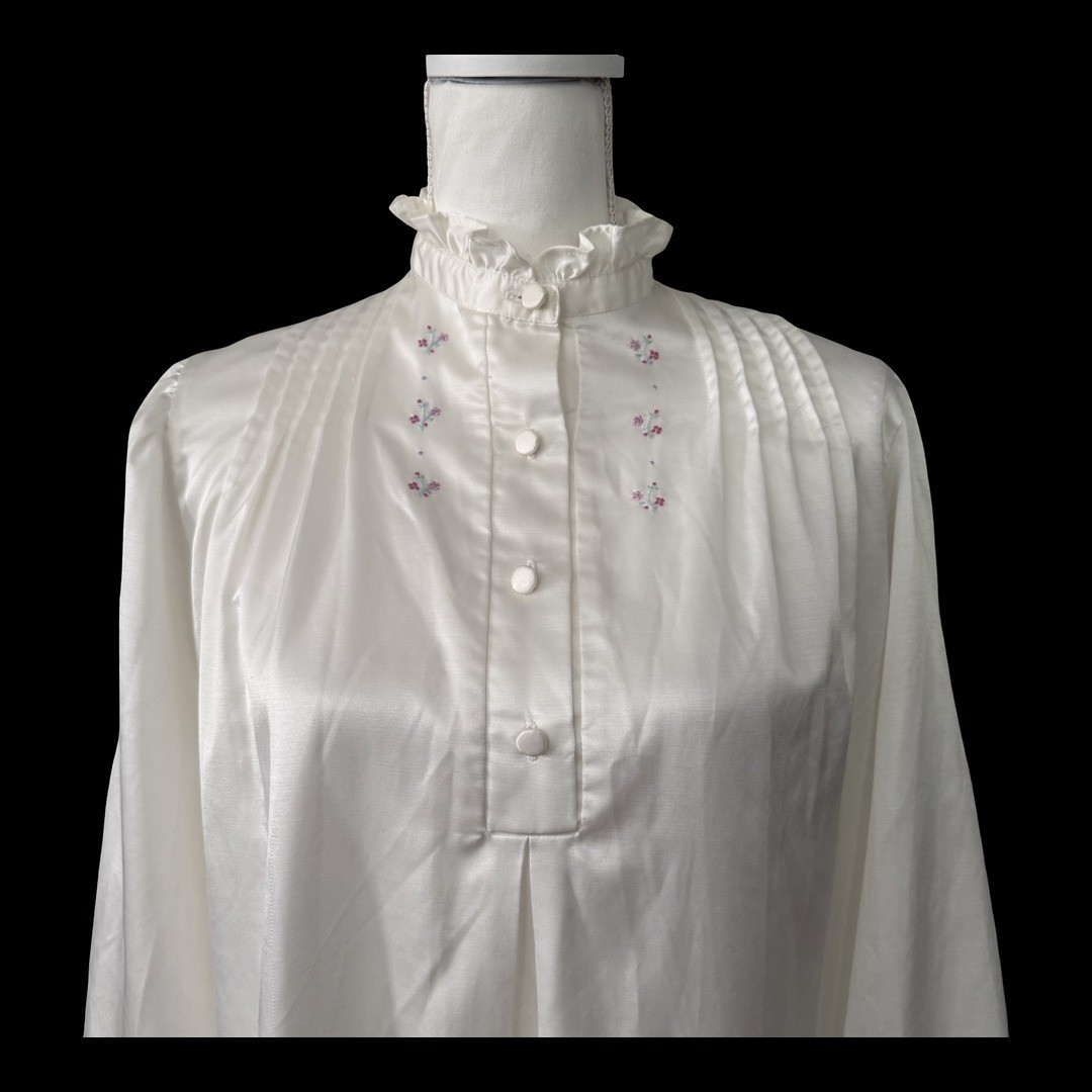 Jodie Arden Vintage Nightgown White Floral Embroidered Long Sleeve Womens L