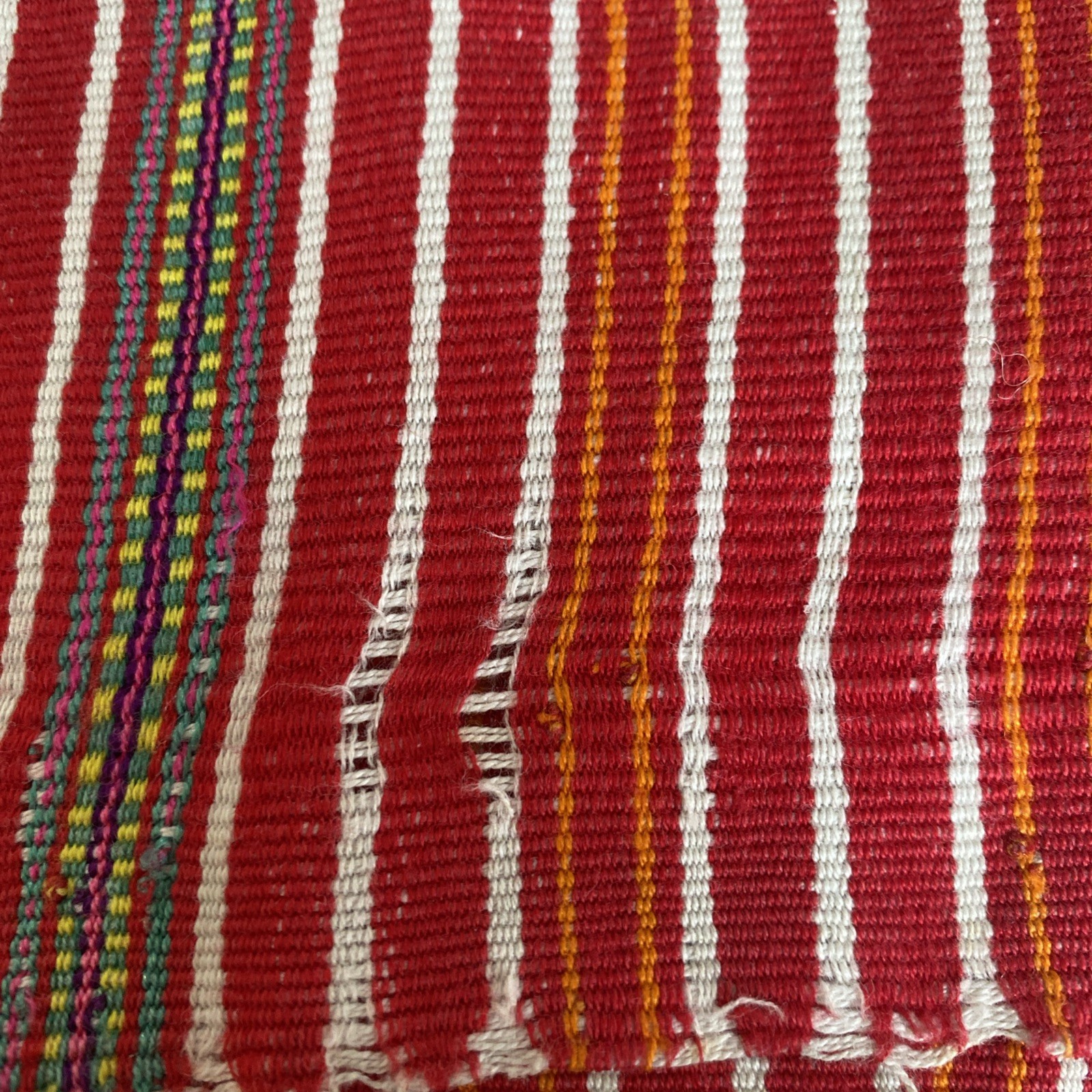Vintage Guatemalan Huipil Red Stripes & geometric Shapes hand woven OS Peasant