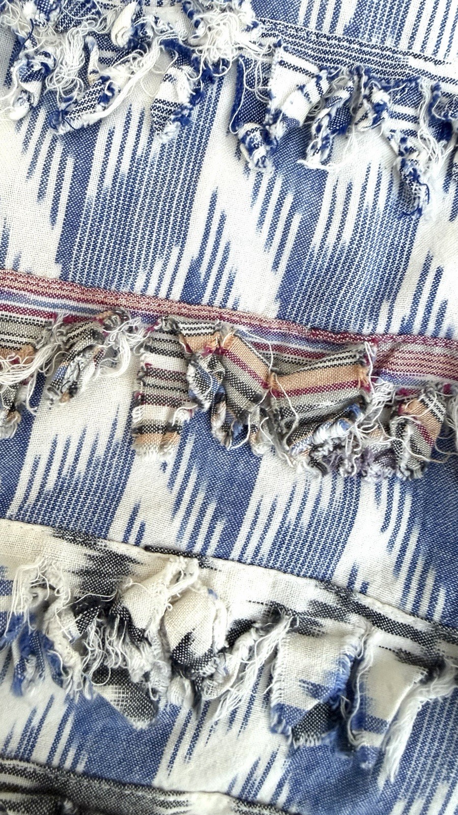 Paula Sweet Muslin Mink Ikat Lightweight Cotton Gray White Blue Jacket LARGE