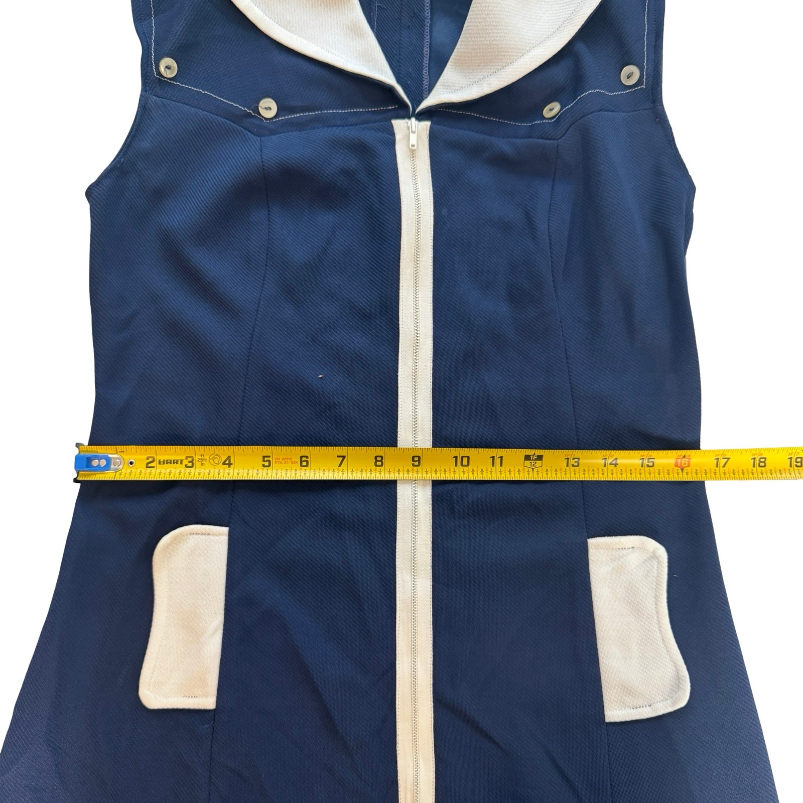 Vintage 60s 70s Mod Nautical Sailor Dress Blue Crimplene Upcycle Sewing Project
