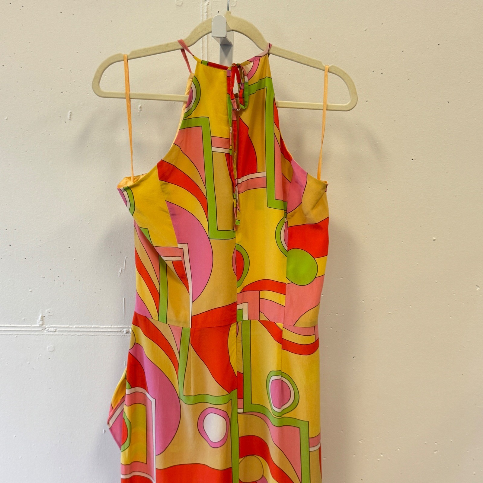 Vintage Spenser Jeremy 100% Silk Halter Maxi Dress Size 12 Geometric Faux Wrap