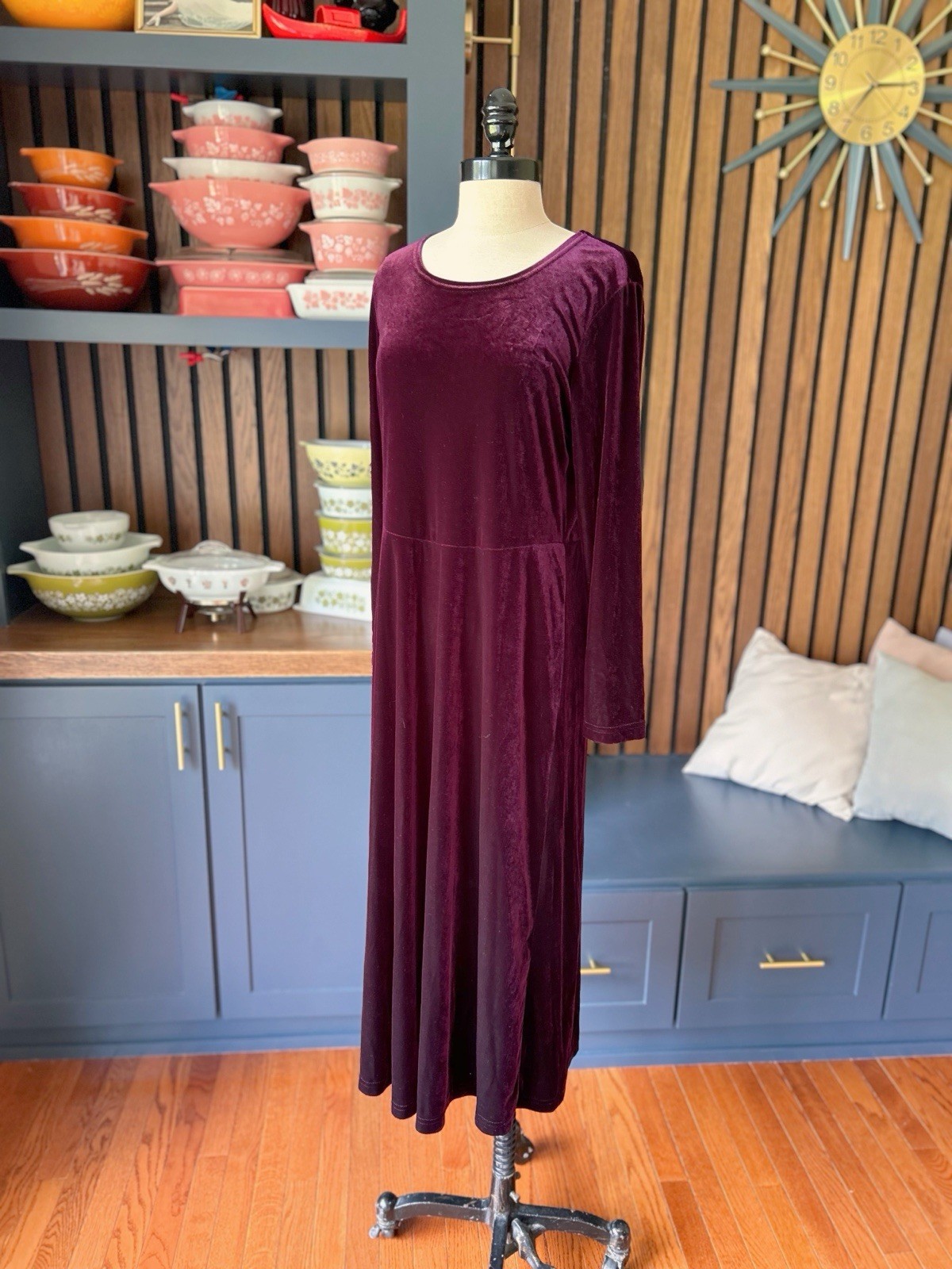 Vintage Maxi Dress 90s Crushed Velvet Purple Witchy Gothic
