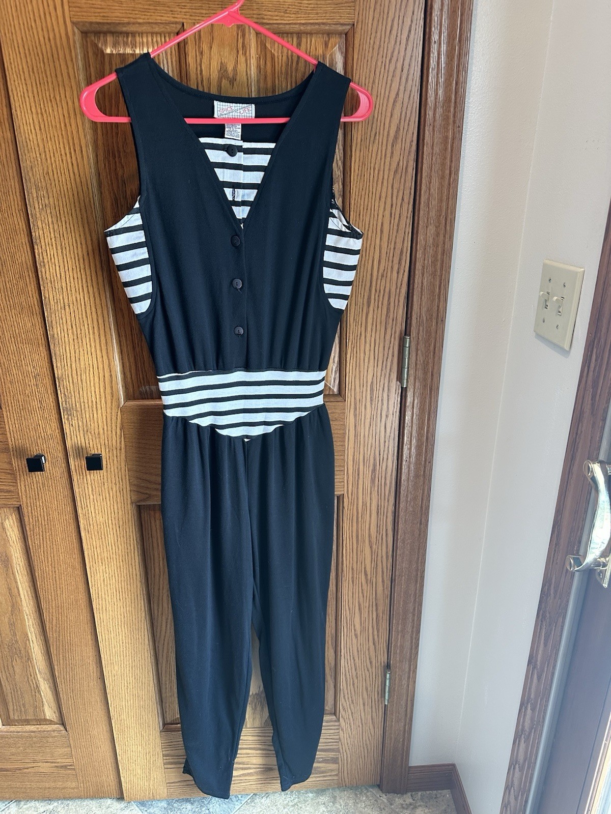 Vintage Spice Of Life Jumper Jumpsuit Romper Sz Medium Black White Balloon Pants