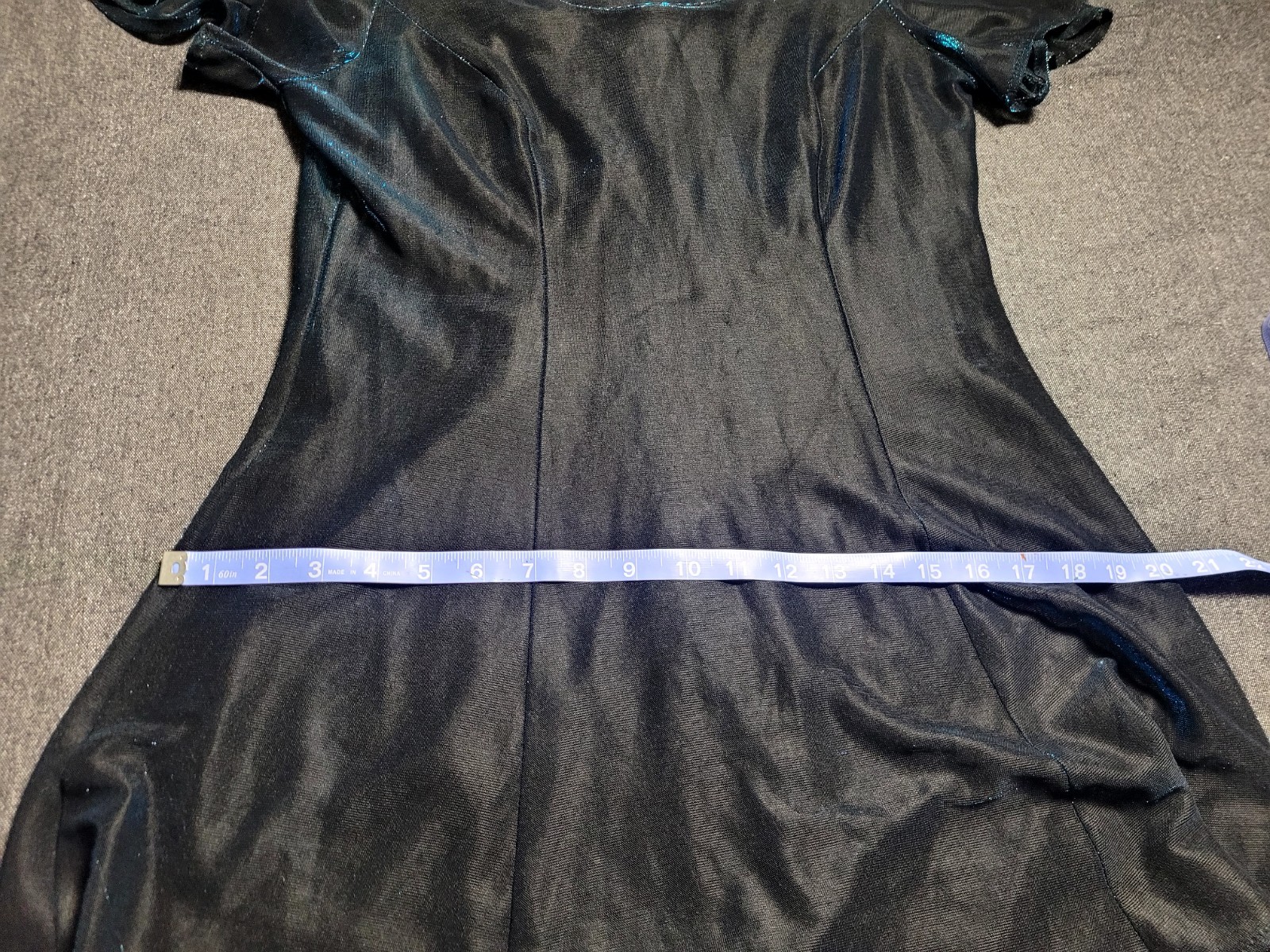 Vintage 70s 80s Blue Shiny Mini Dress Black Layered Party M/L Molly Malloy