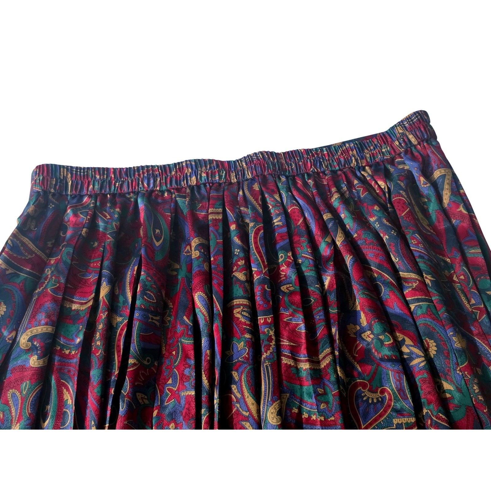 Koret Vintage Paisley Pleated Midi Skirt Plus Size 26W Jewel Tone Elastic Waist