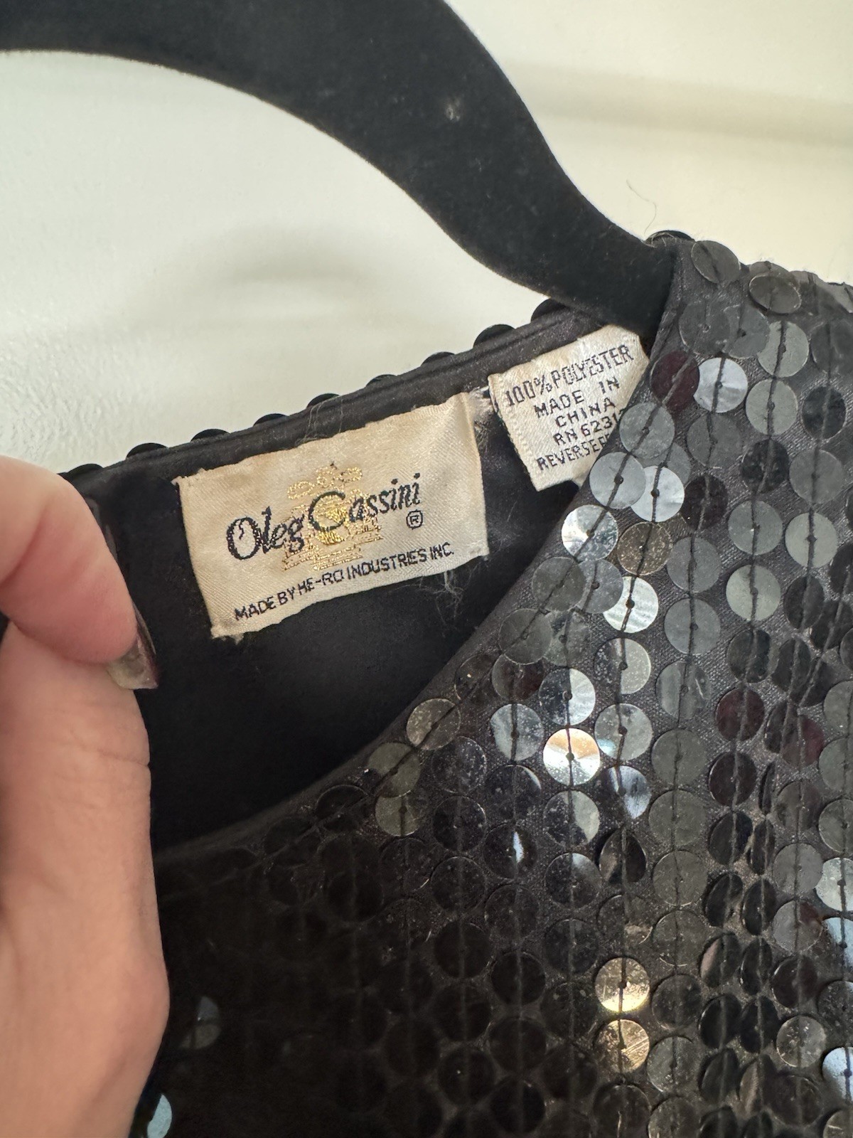 Vintage 80s Women’s Oleg Cassini Black Sequin Cocktail Dress Sz 12 See Descript.