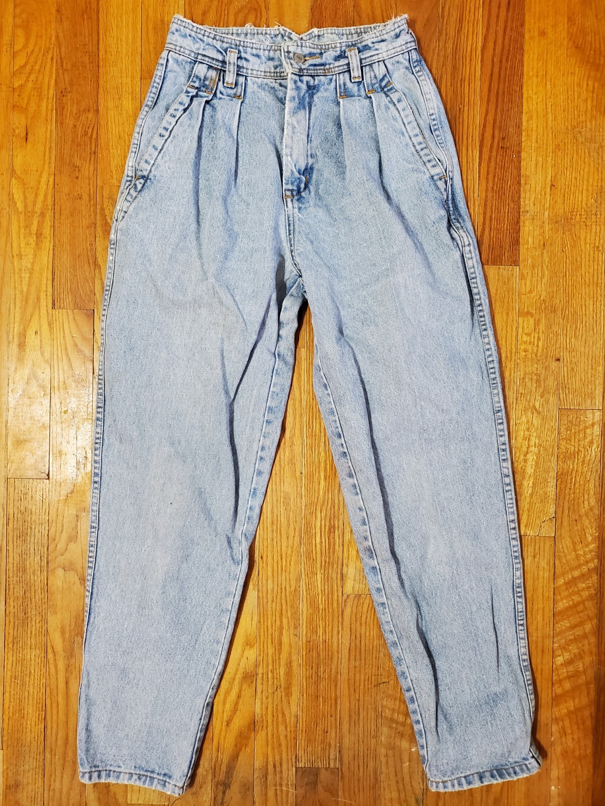 VTG 80s Jordache Blue High Waist Denim 26×29 Distressed Mom Jeans Pleat Retro XS
