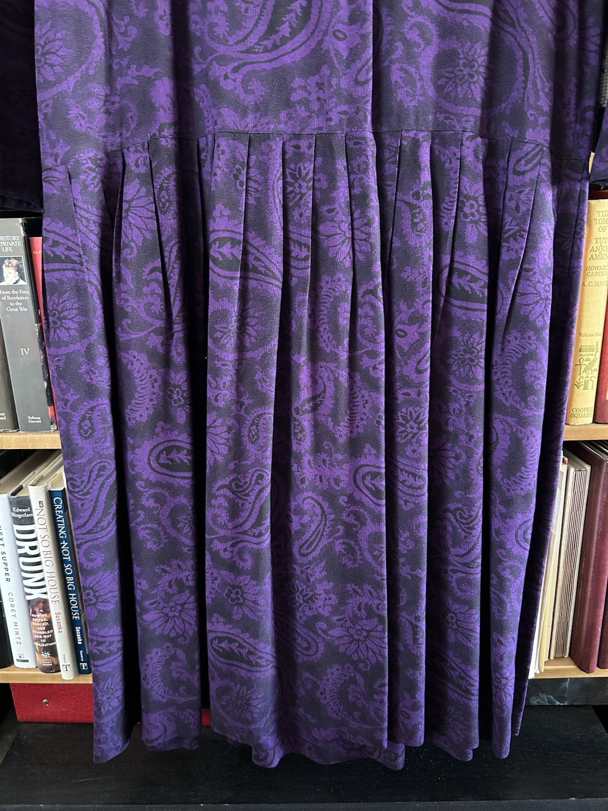 Vintage 80s Compagnie Internationale Express Purple Paisley Drop Waist Dress M