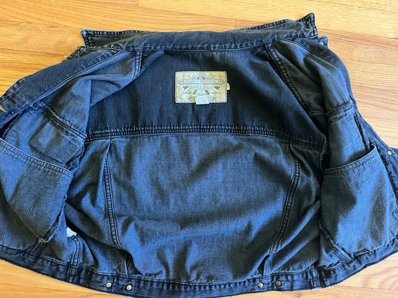 Vtg 80s Banana Republic Safari Dark Blue Denim Jean Jacket Women’s Bomber Style