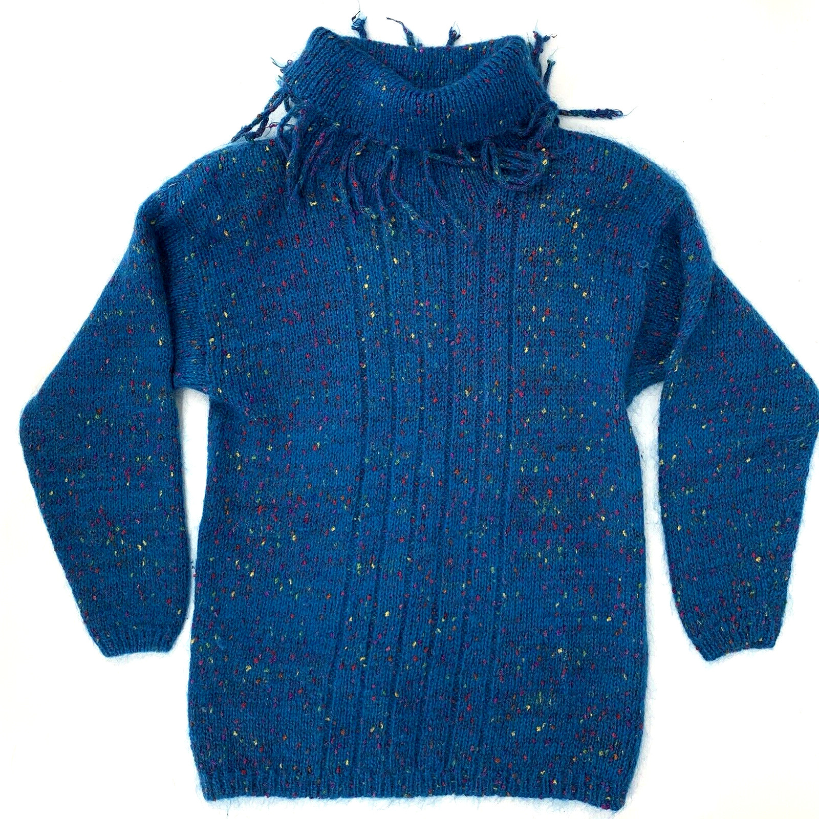 Vintage Mohair Blend Tunic Sweater Pappagallo Oversized Turquoise Confetti Small