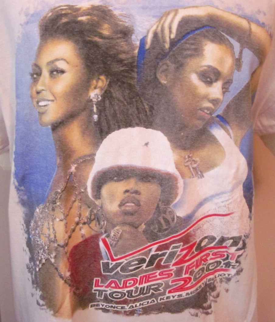 CONCERT T SHIRT 2004 LADIES FIRST TOUR BEYONCE ALICIA KEYS DOUBLE SIDED HIP HOP