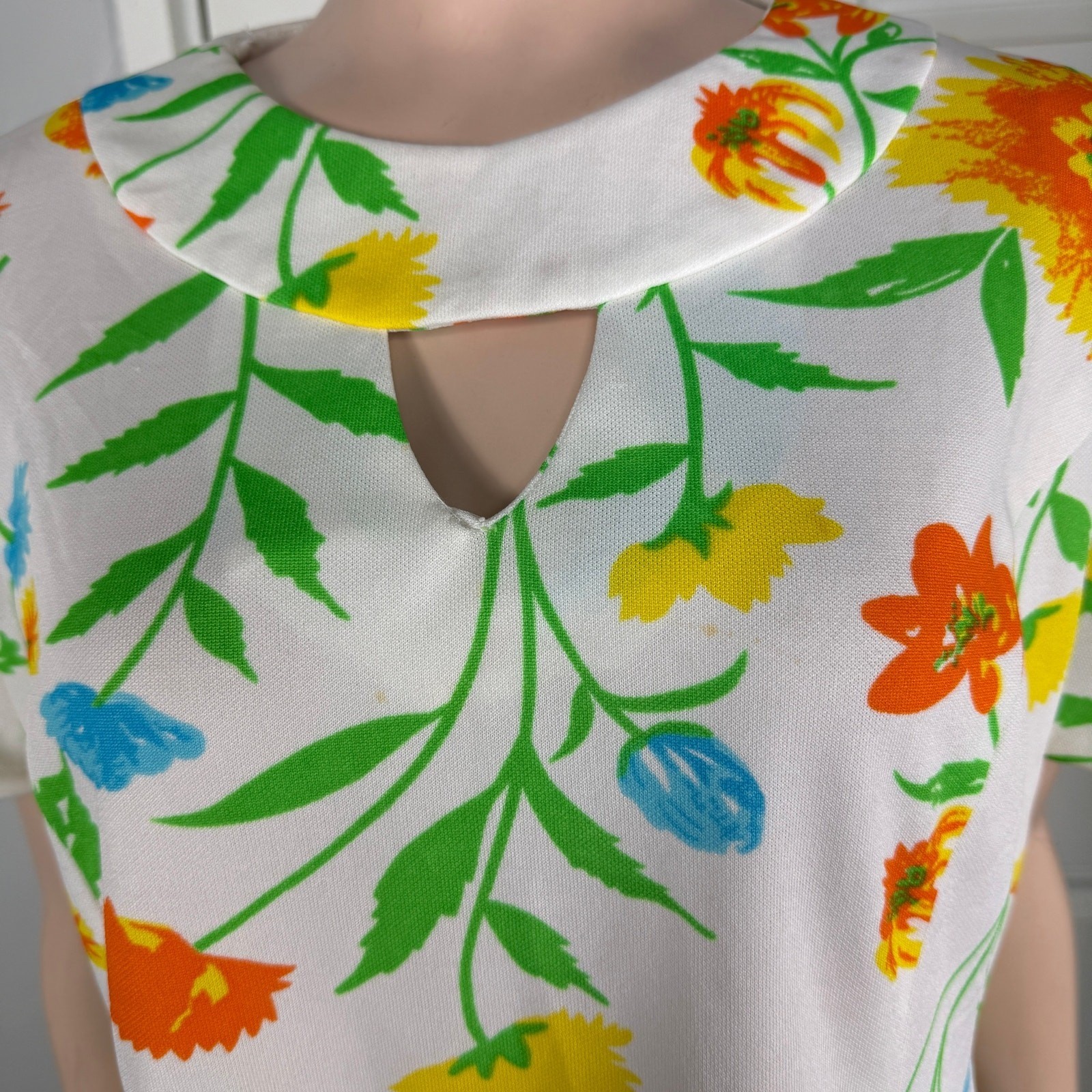 Vintage 70s Prissy Women’s Dress Polyester Knit Mod Retro Shift Floral 60s G4-28