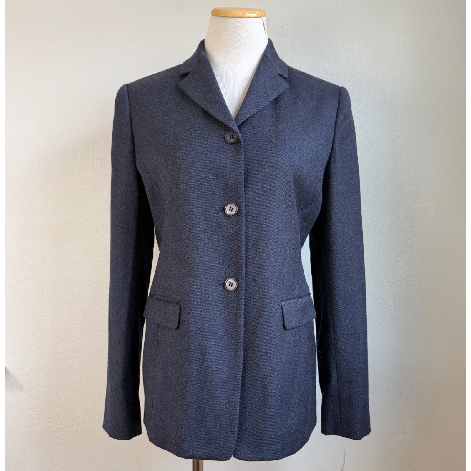 Vintage Indigo Blue Twill Wool Blend Blazer Size Small 6 Sport Coat Suit Jacket