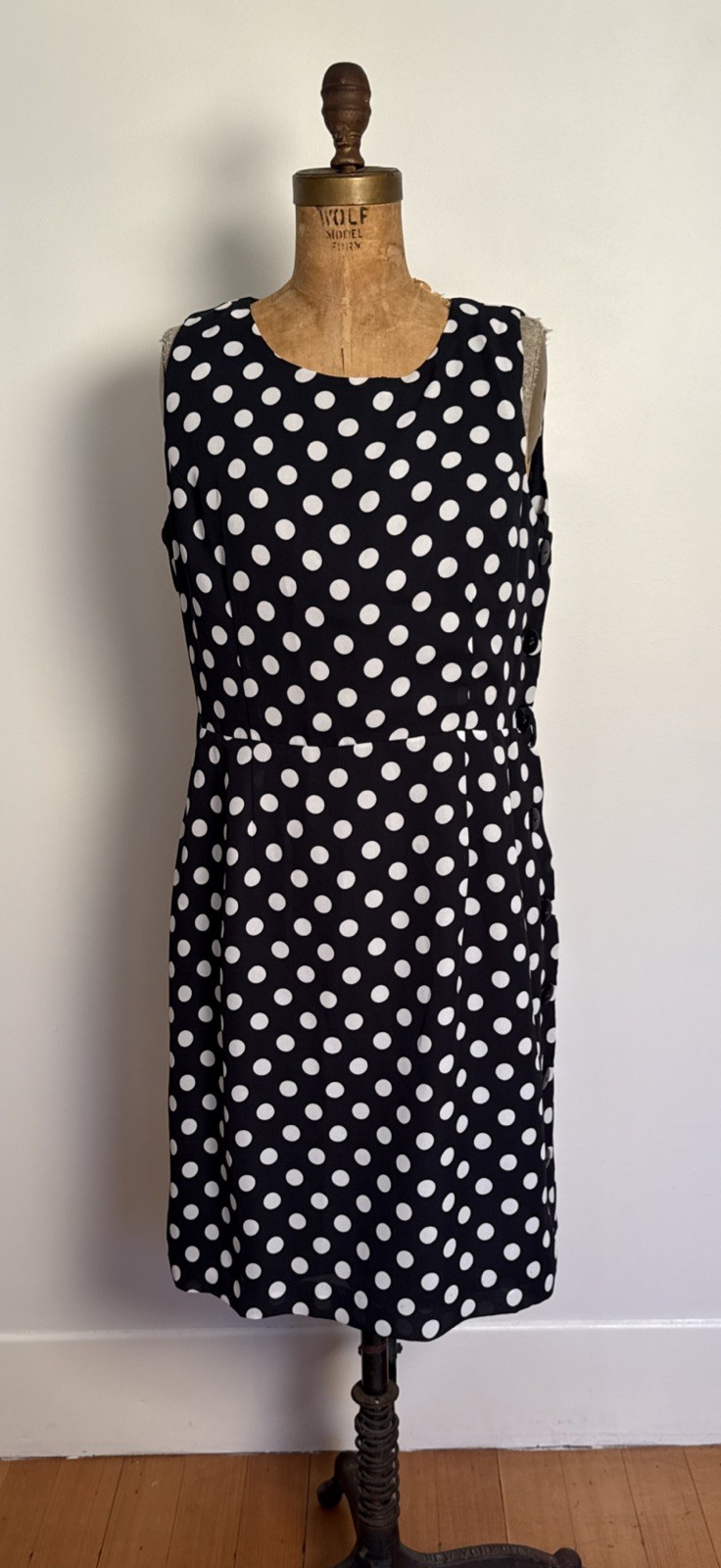 Vintage Polka Dot JRT Newport News Dress Chiffon Side Button Classic Preppy L