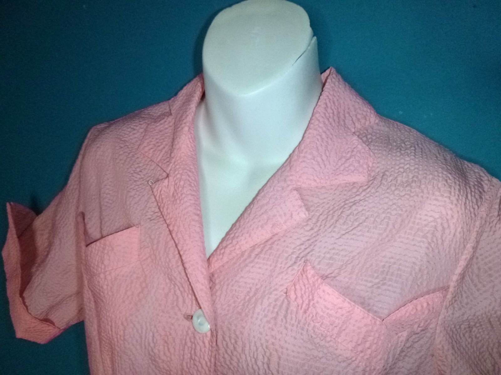 Vtg 40s 50s Robbin Dale Pink Textured Waitress Uniform Dress VOLUP Sz XL/XXL