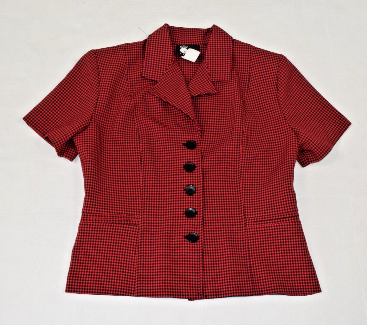 Vintage Suit Set First Option Size 6 80s Red Black Gingham Plaid Poly Made USA