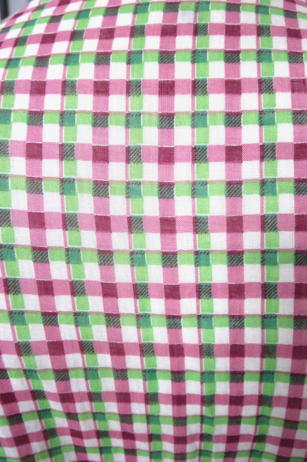 1930s Pink And Green Gingham Check Dress Button Front Needs Hook & Eye S/M