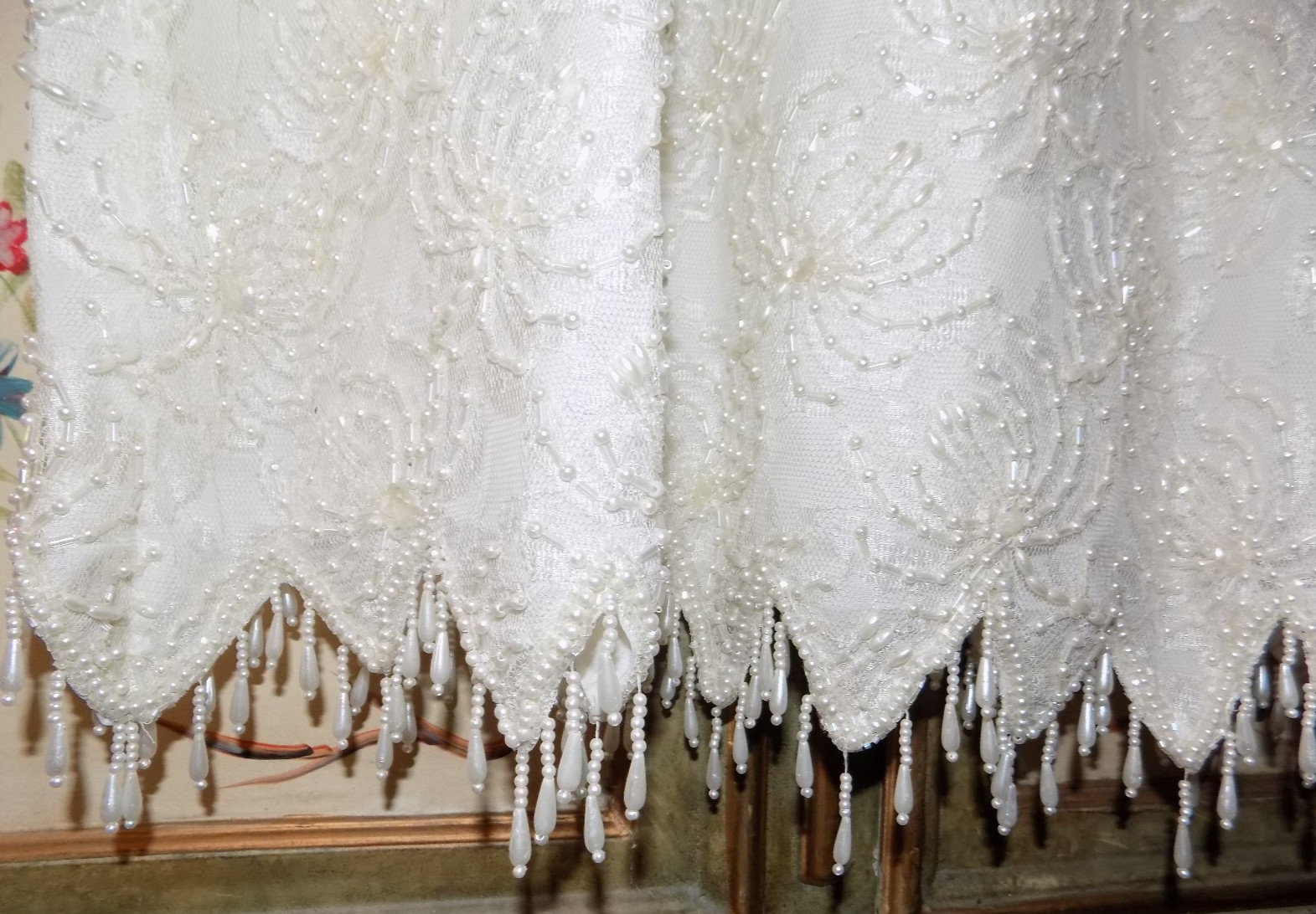 Vintage Carina 3X white heavily glass beaded pearl formal cocktail dress wedding