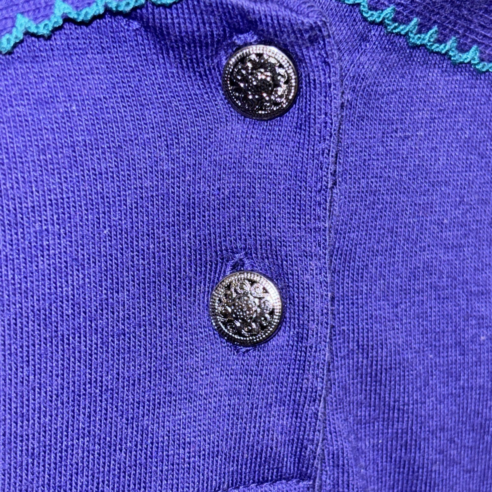 Vtg 90’s BLAST Women Purple Pullover Ornate Embroidery Silver Button Grandma